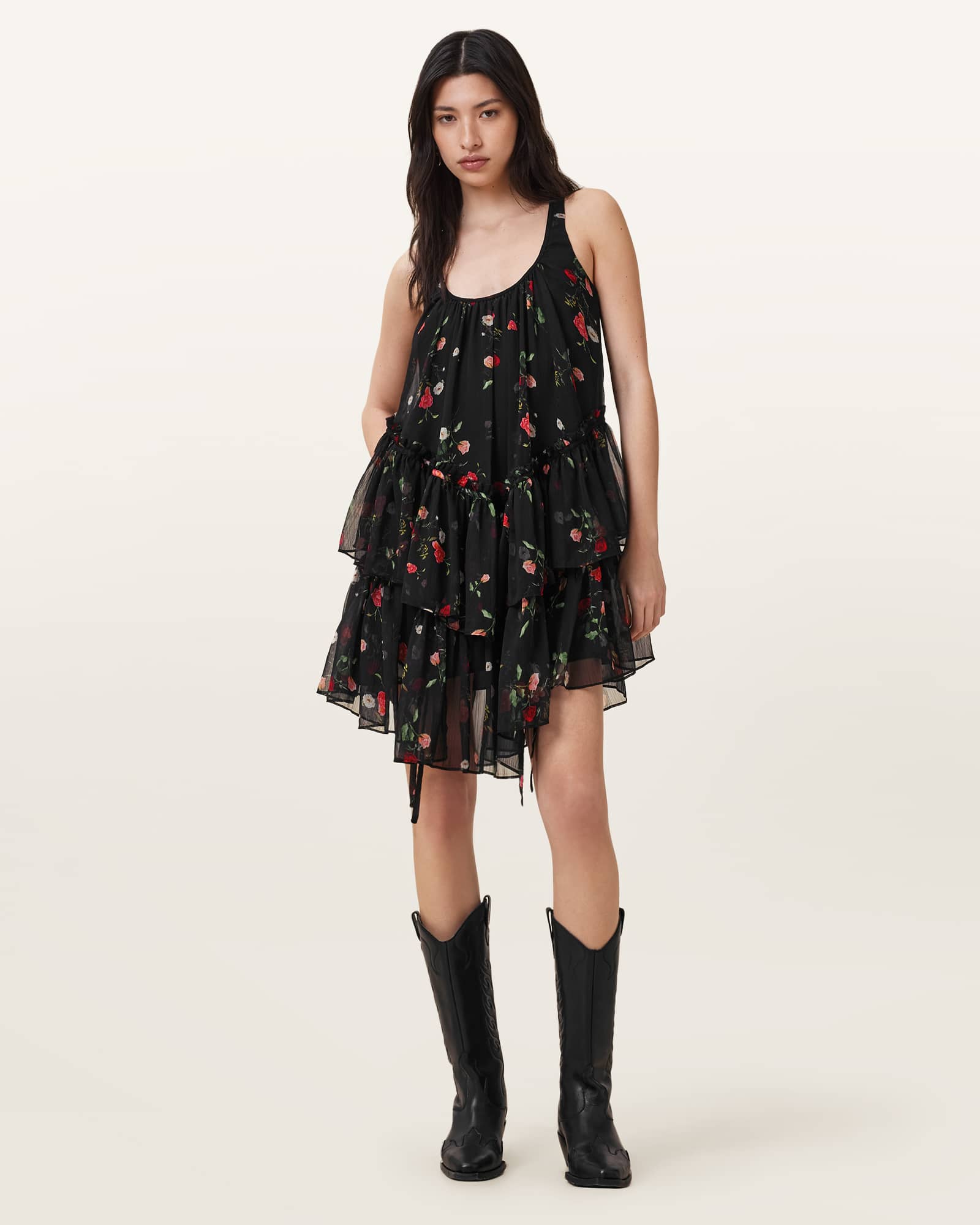 AllSaints Rach Floral Print Mini Dress,, Briar Black