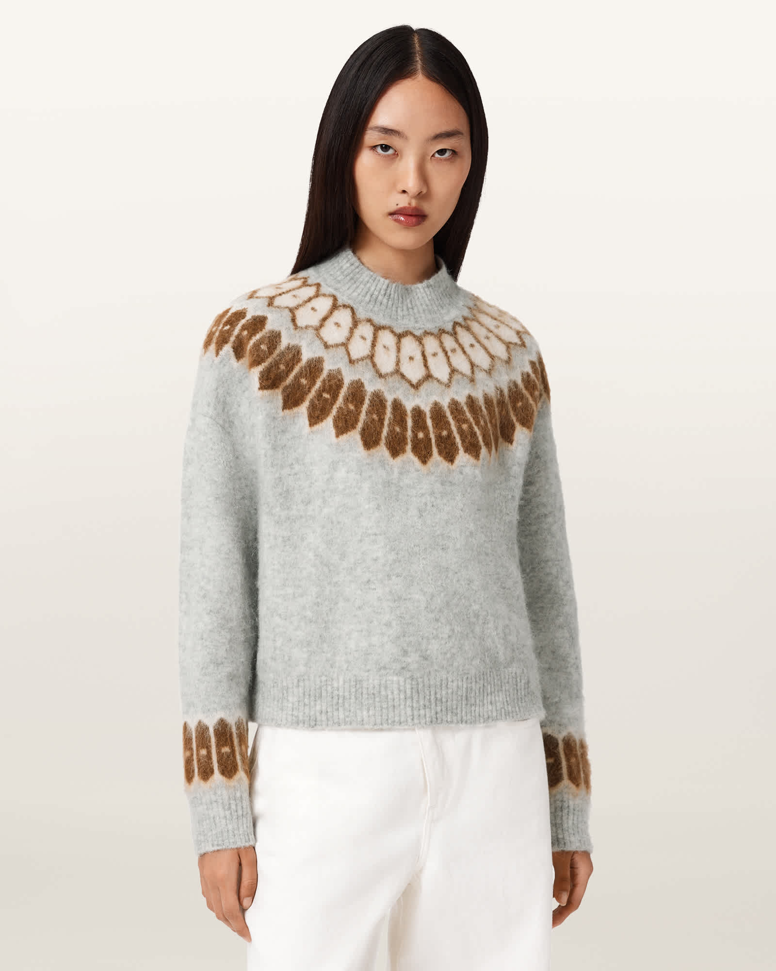 AllSaints Polyamide/Wool Clyde Funnel Neck Jumper, Size: L