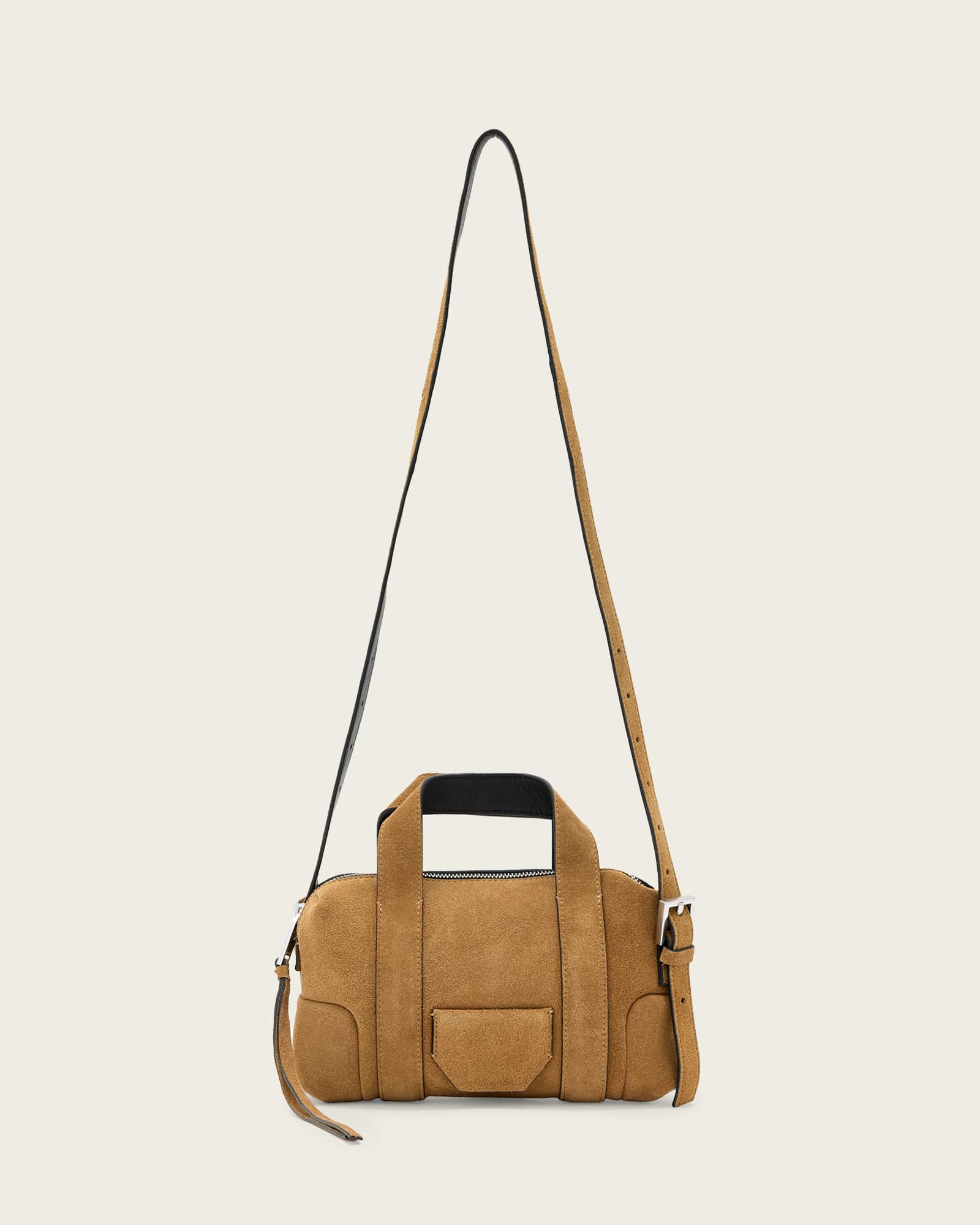 AllSaints Ares Compact Suede Crossbody,, Biscuit Brown