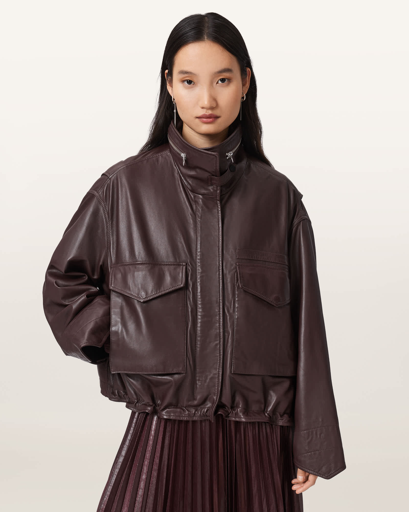 Allsaints Clay Leather Jacket In Brown