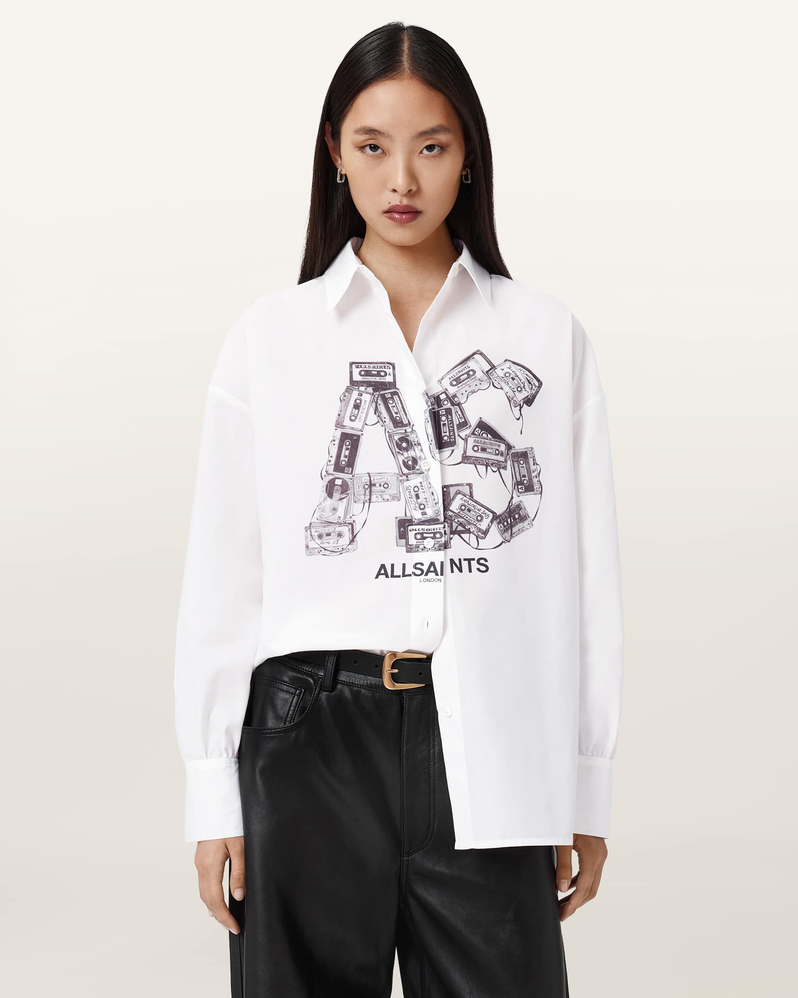 AllSaints Adrienne Print Shirt,, White