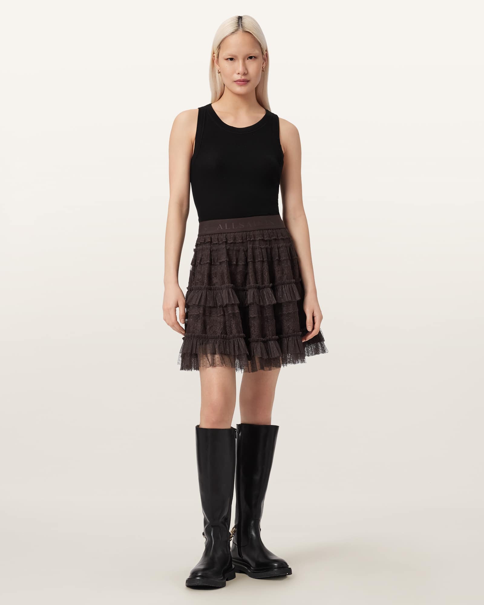 AllSaints Polyester Arlea Lace Mini Skirt, Size: UK 6/US 2