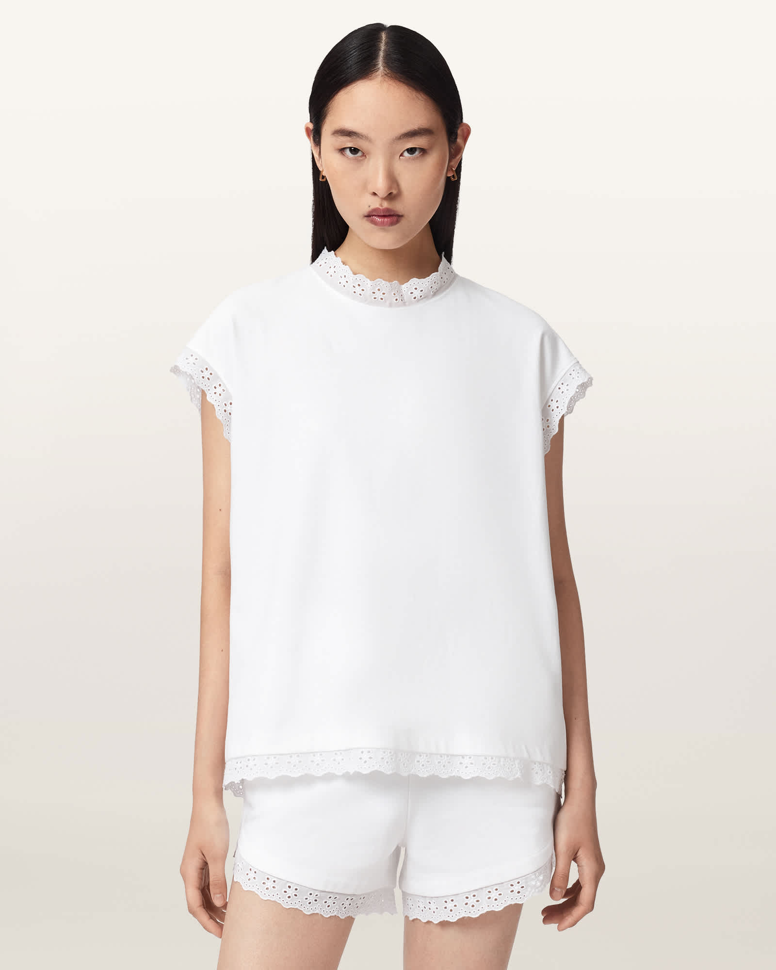 AllSaints Cotton Lele Lace Trim Cotton Tank Top, Size: L