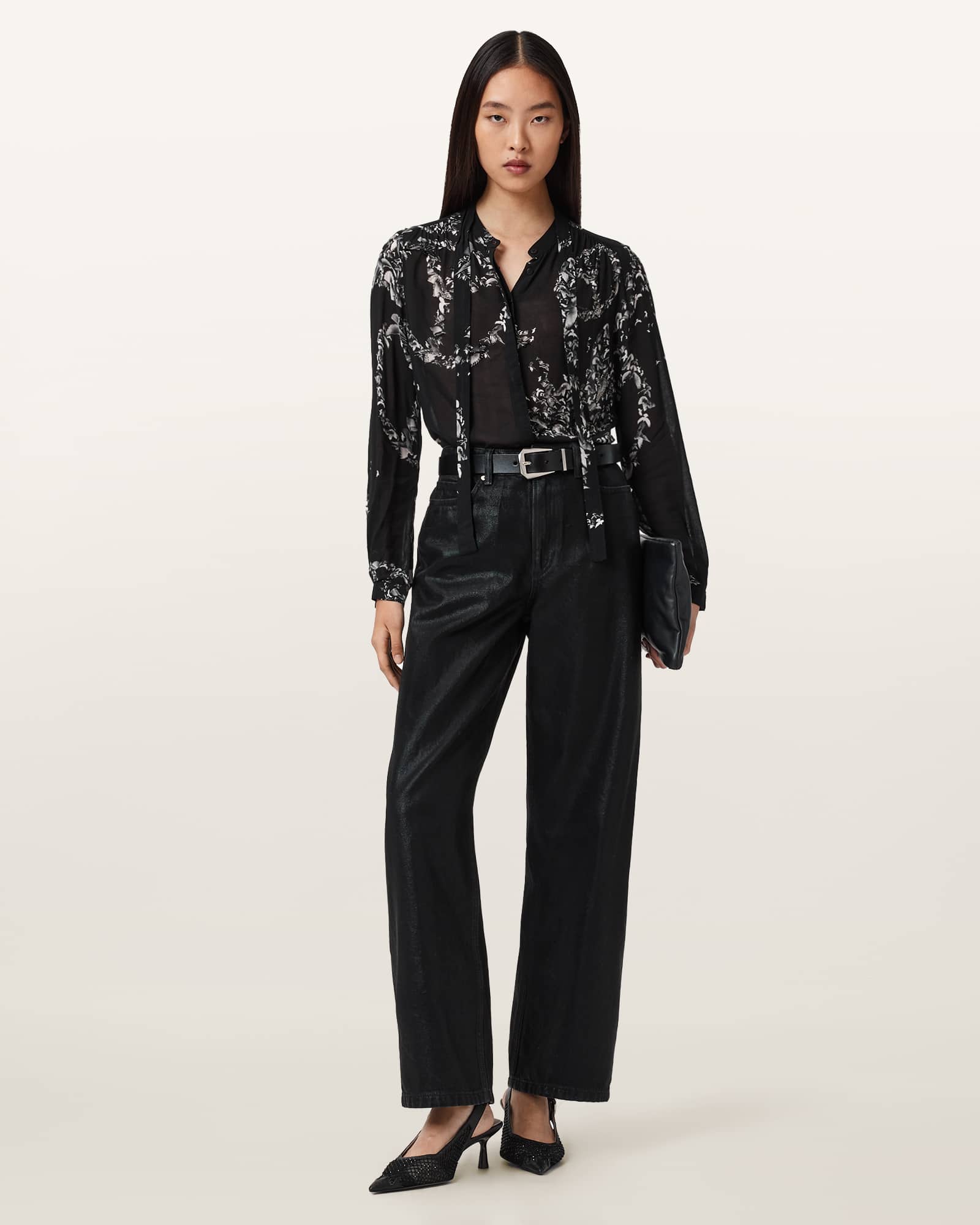 AllSaints Viscose Hilda Embellished Shirt, Size: UK 10/US 6
