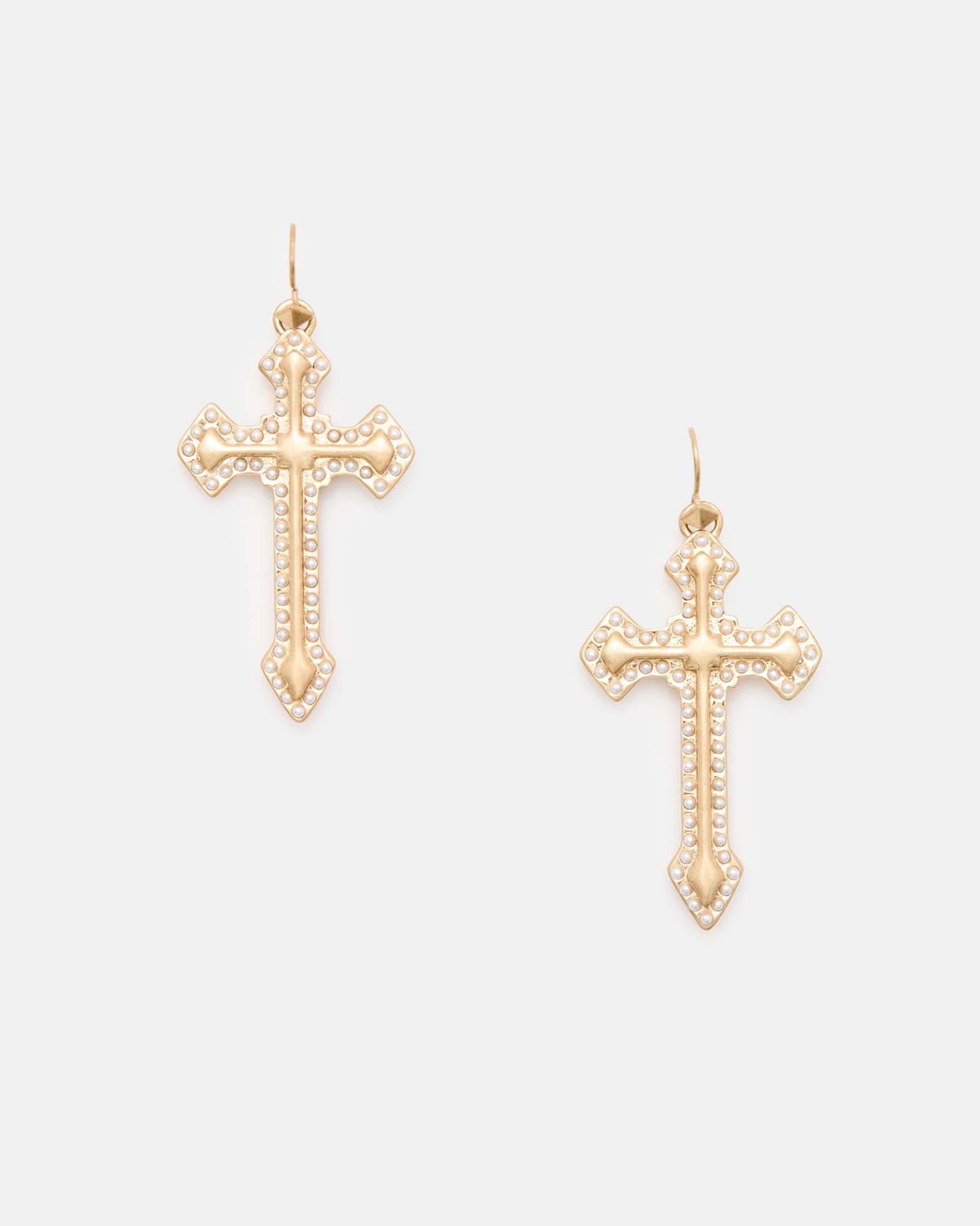 AllSaints Brass Tilley Pearl Cross Pendant Earrings