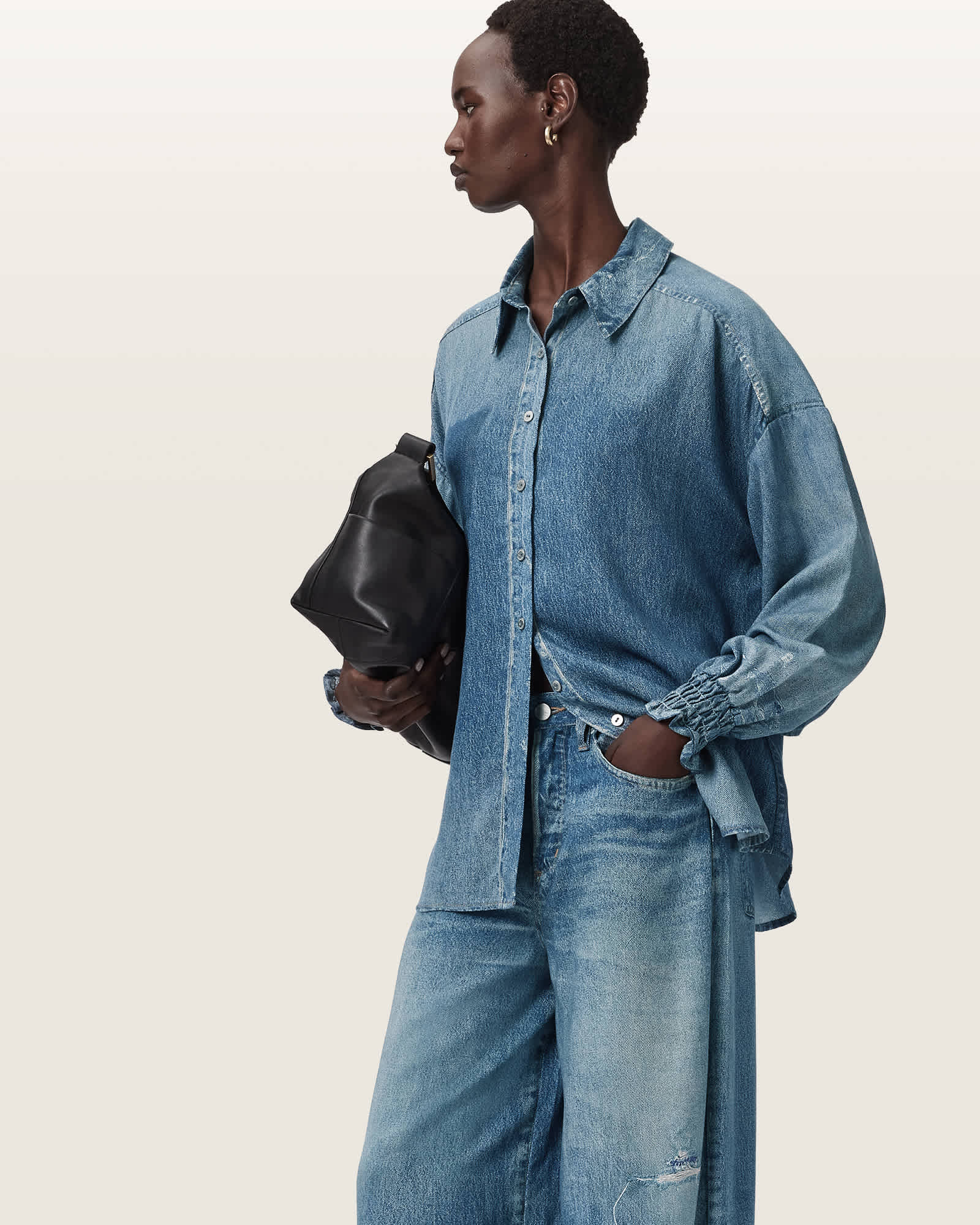 AllSaints Lyocell Charli Illusion of Denim Long Sleeve Shirt, Size: XS