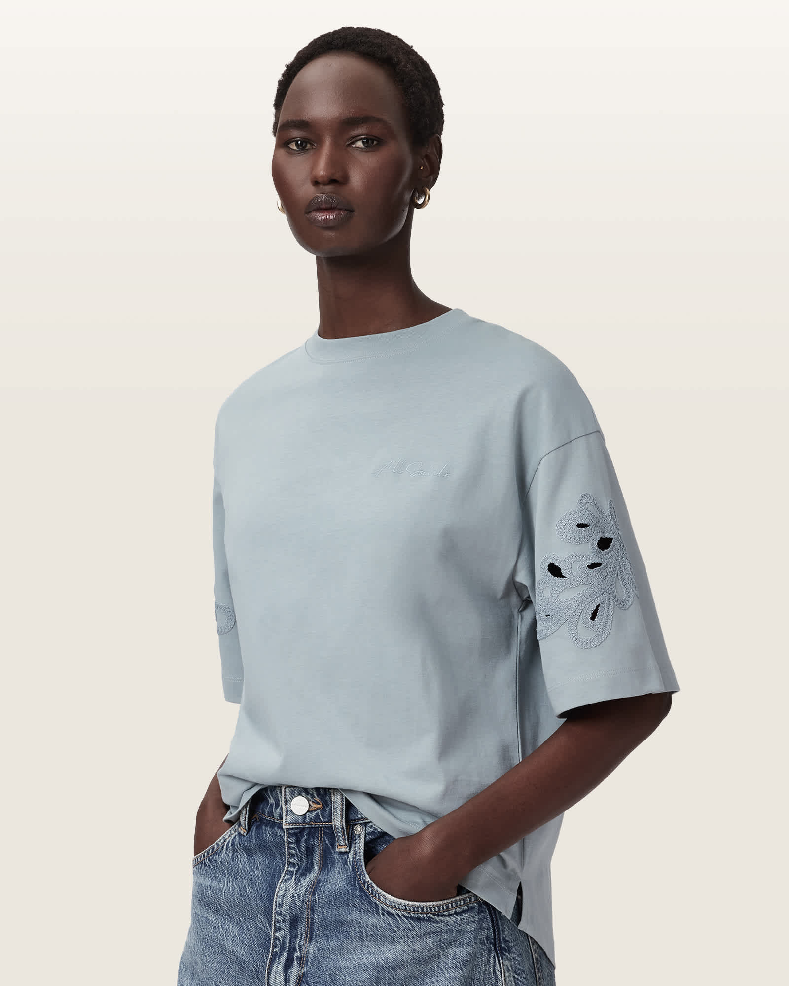 AllSaints Cotton Lola Amelie Oversized Cotton T-Shirt, Size: L