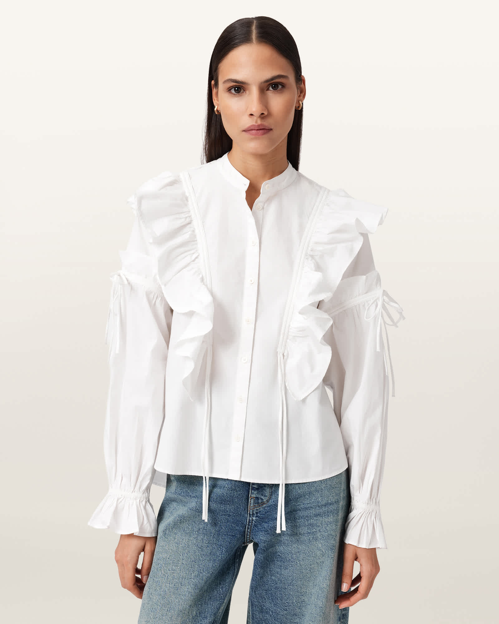 Allsaints Main: 100% Cotton Lulu Ruffled Cotton Shirt In Multi
