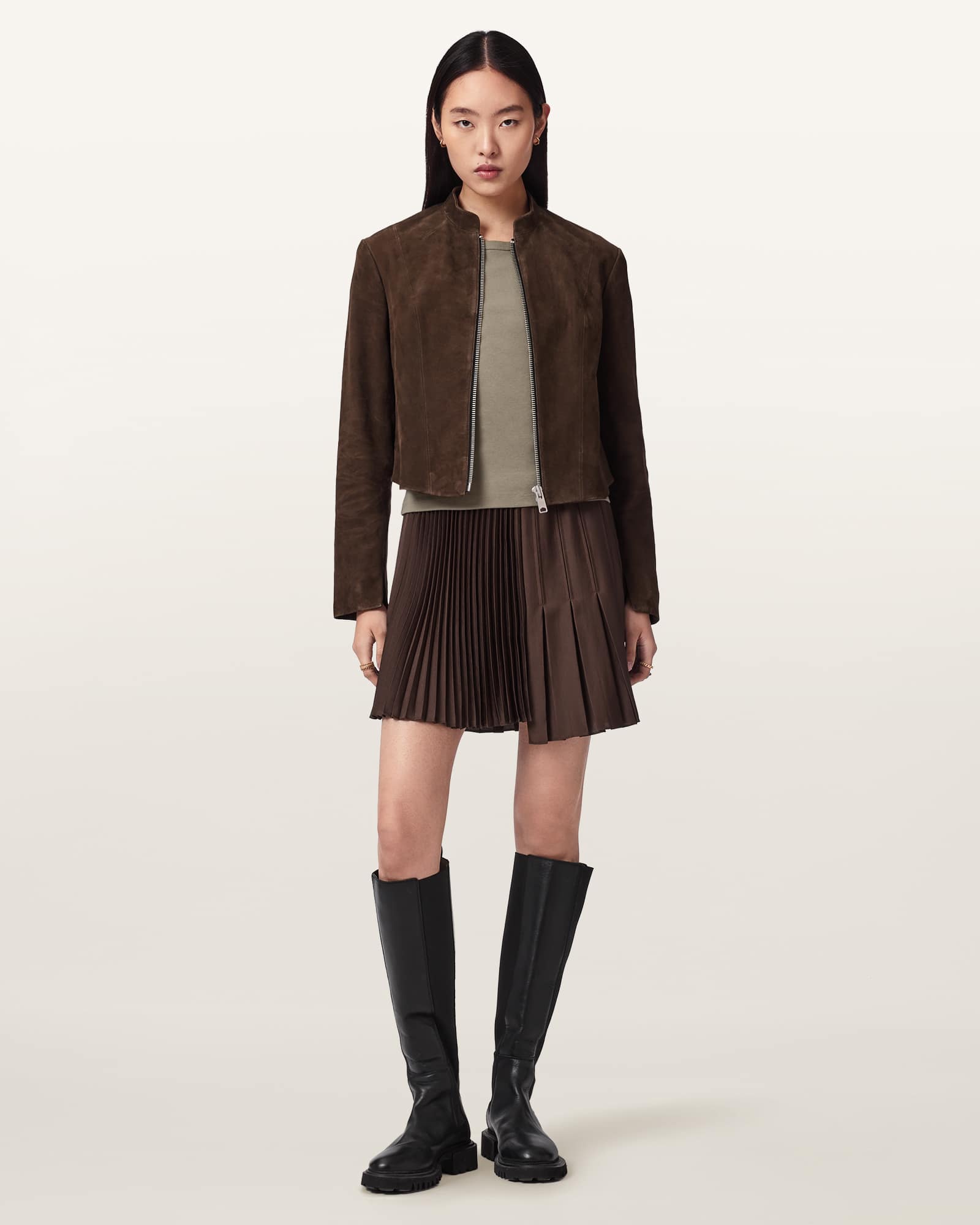 AllSaints Polyester Jax Asymmetric Mini Skirt, Size: UK 6/US 2