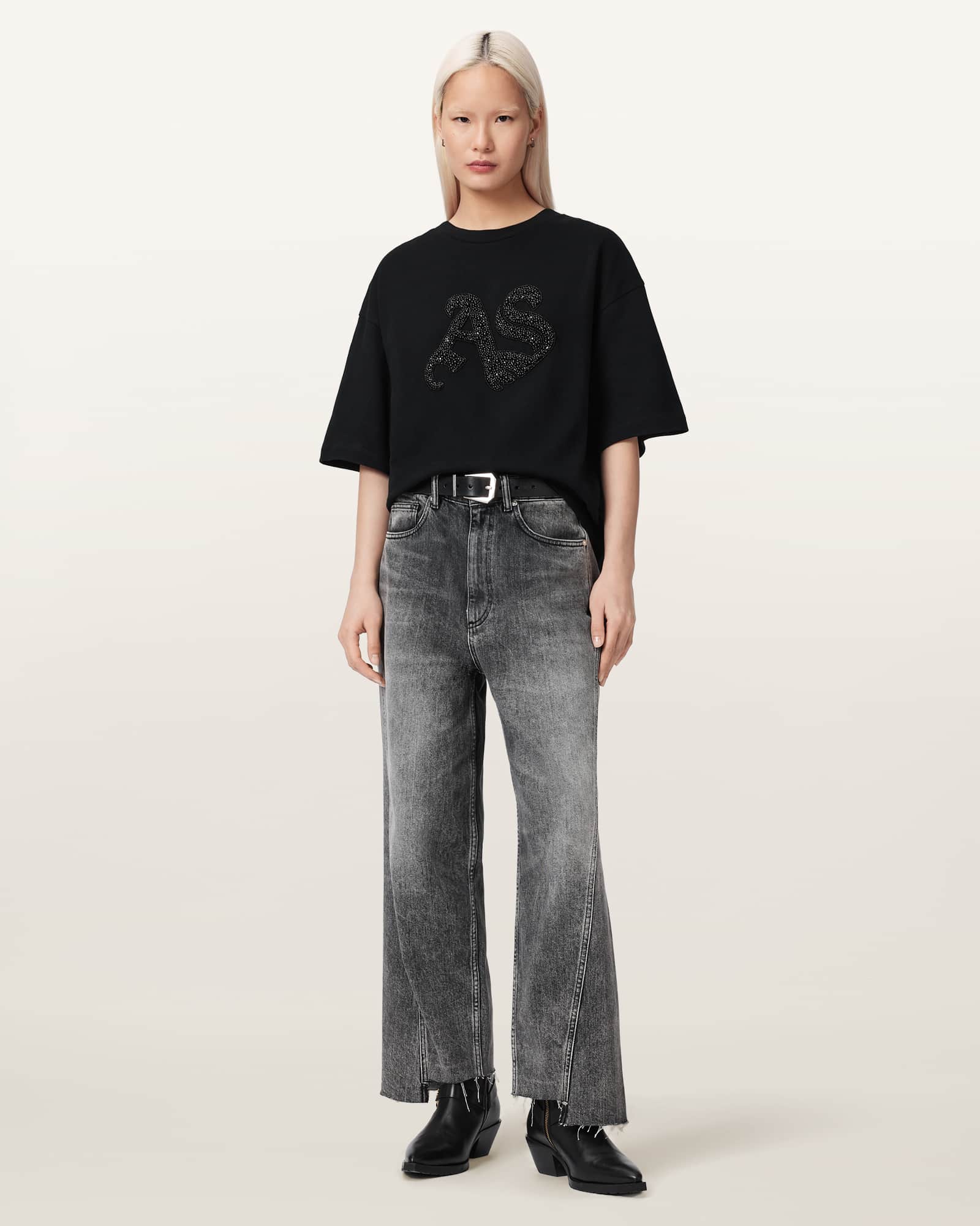 AllSaints Cotton Icon Amelie Oversized Embellished T-Shirt, Size: XS