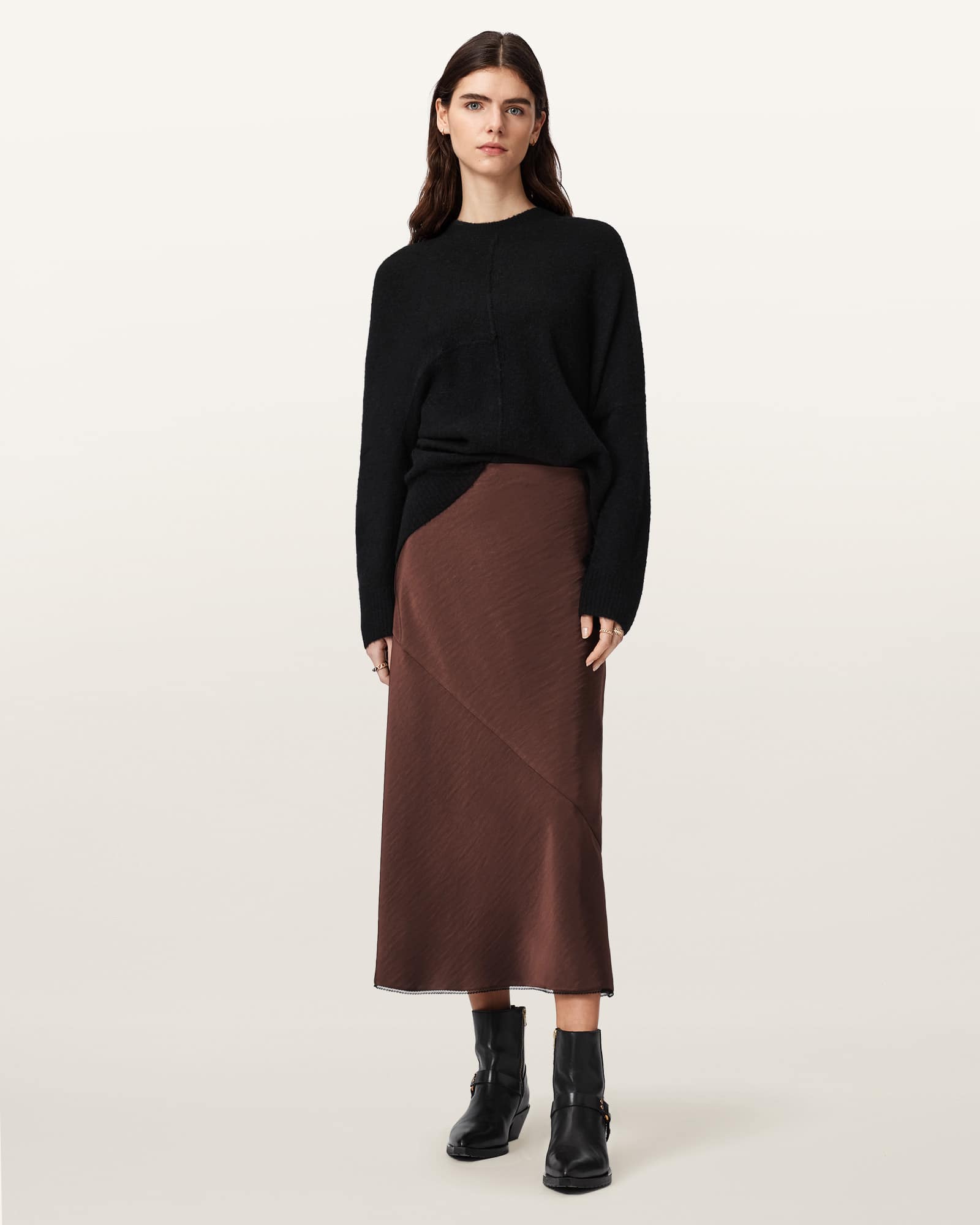 AllSaints Polyester Darya Bias Cut Maxi Skirt, Size: UK 6/US 2