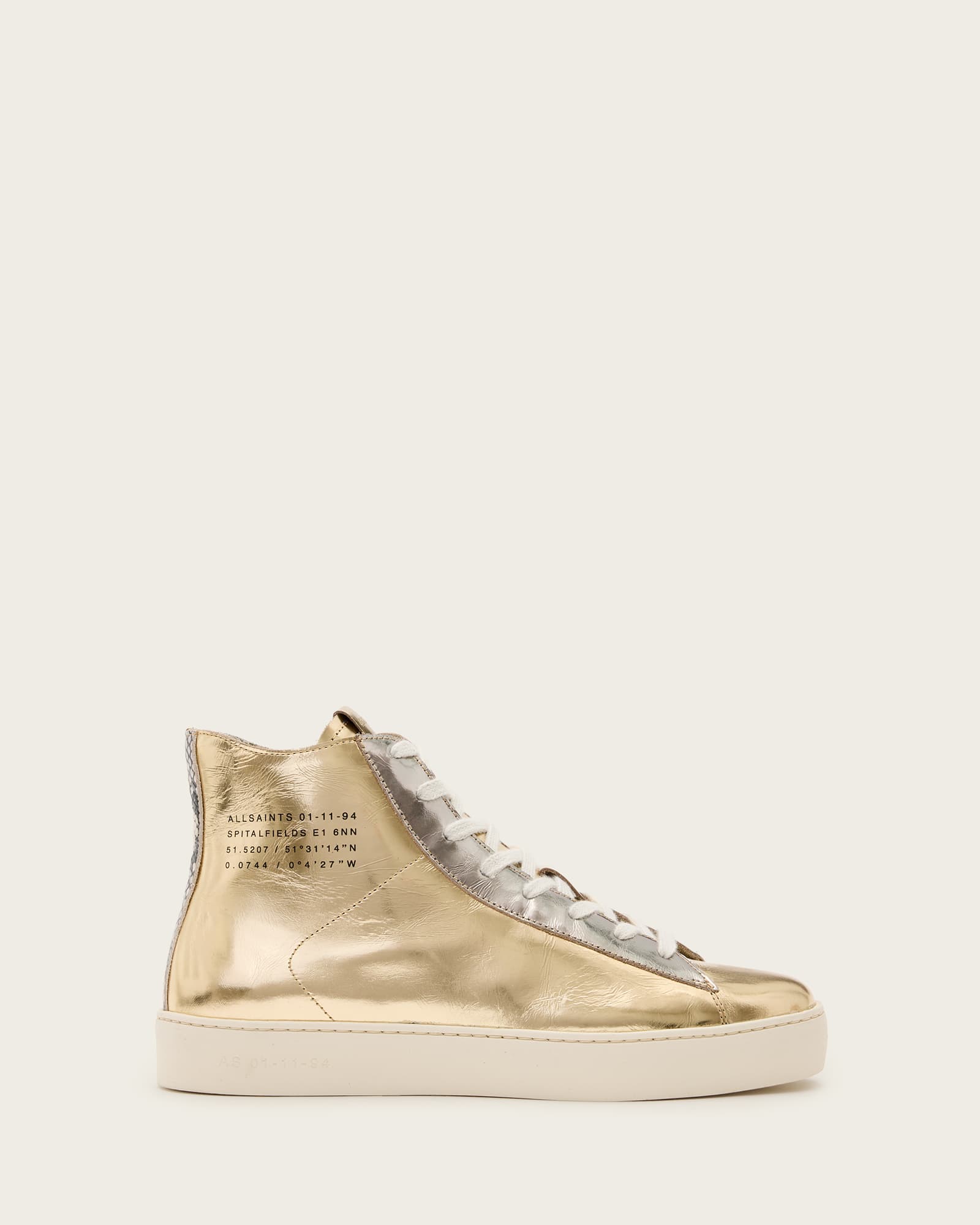Allsaints Women's Tana Metallic Leather High Top Trainers - Size  3