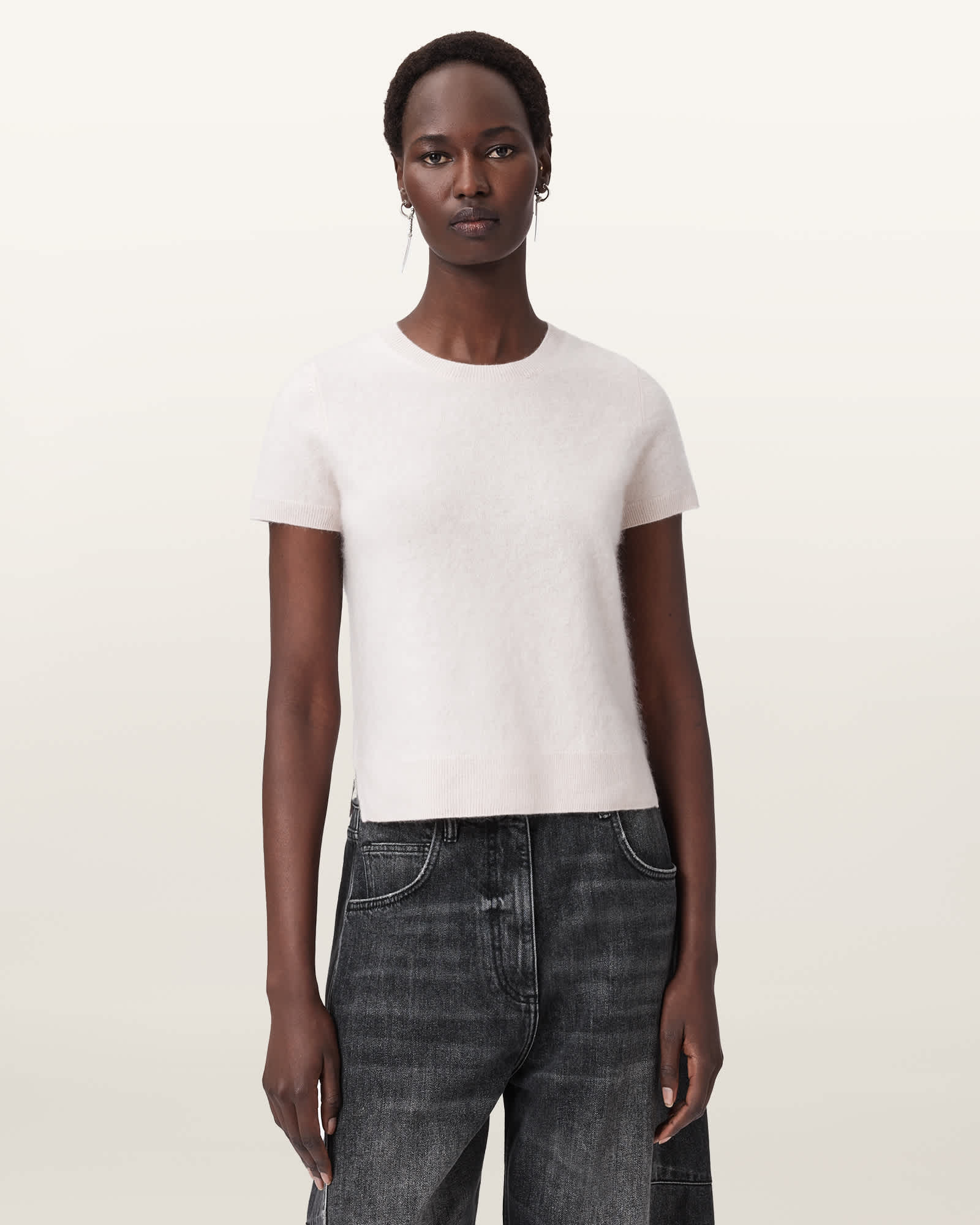 AllSaints Rebel Cashmere T-Shirt,, Sheer Pink