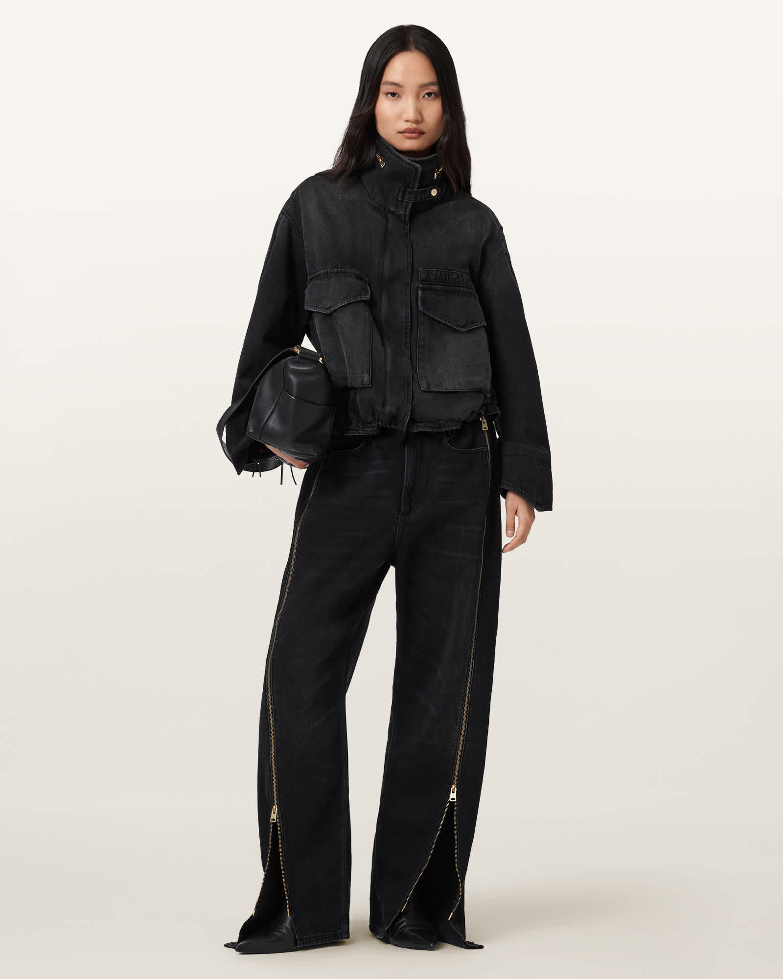 Allsaints Main: 100% Cotton Clay Denim Cropped Jacket In Black