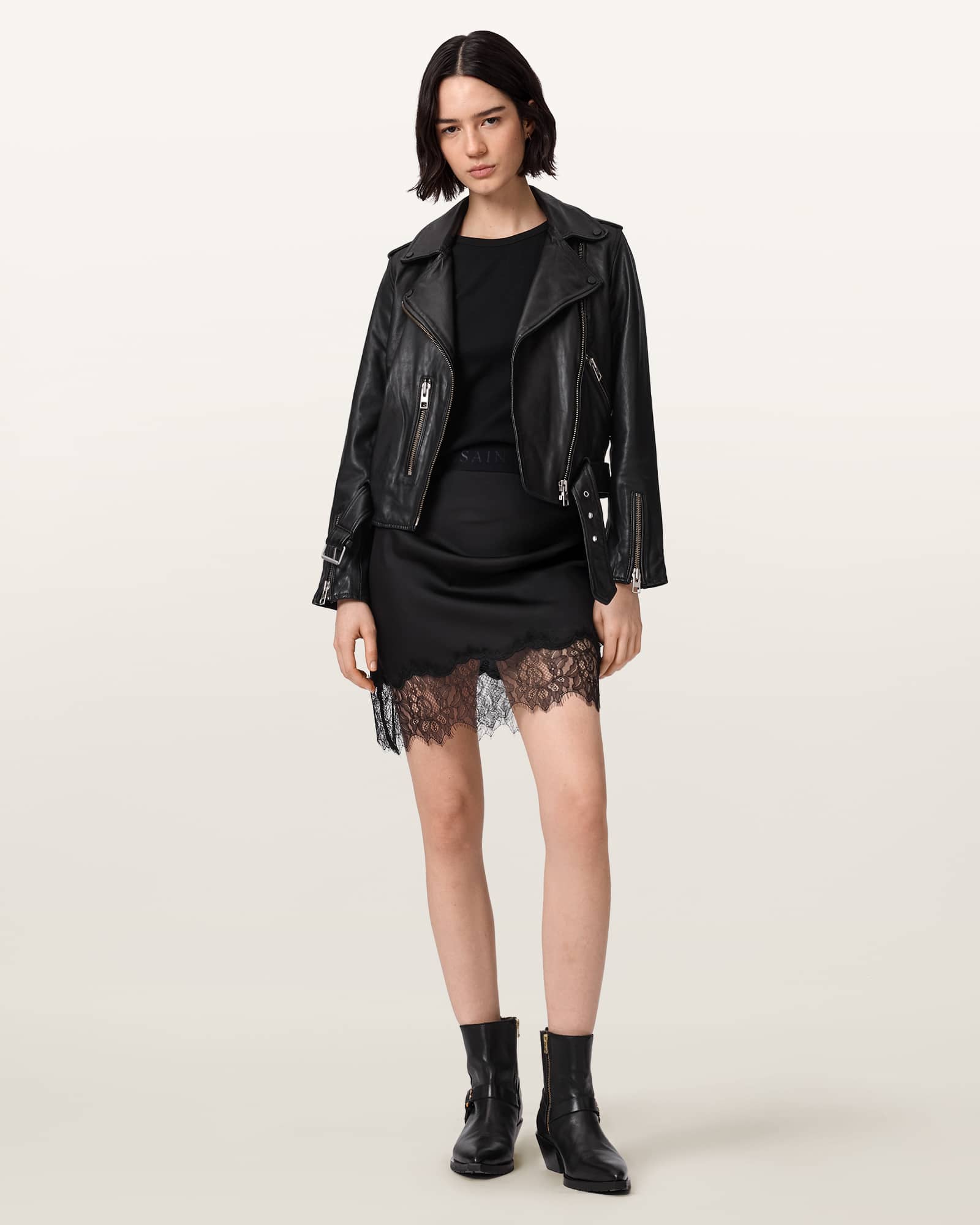 Allsaints Women's Azar Lace Trim Satin Mini Skirt - Size  12
