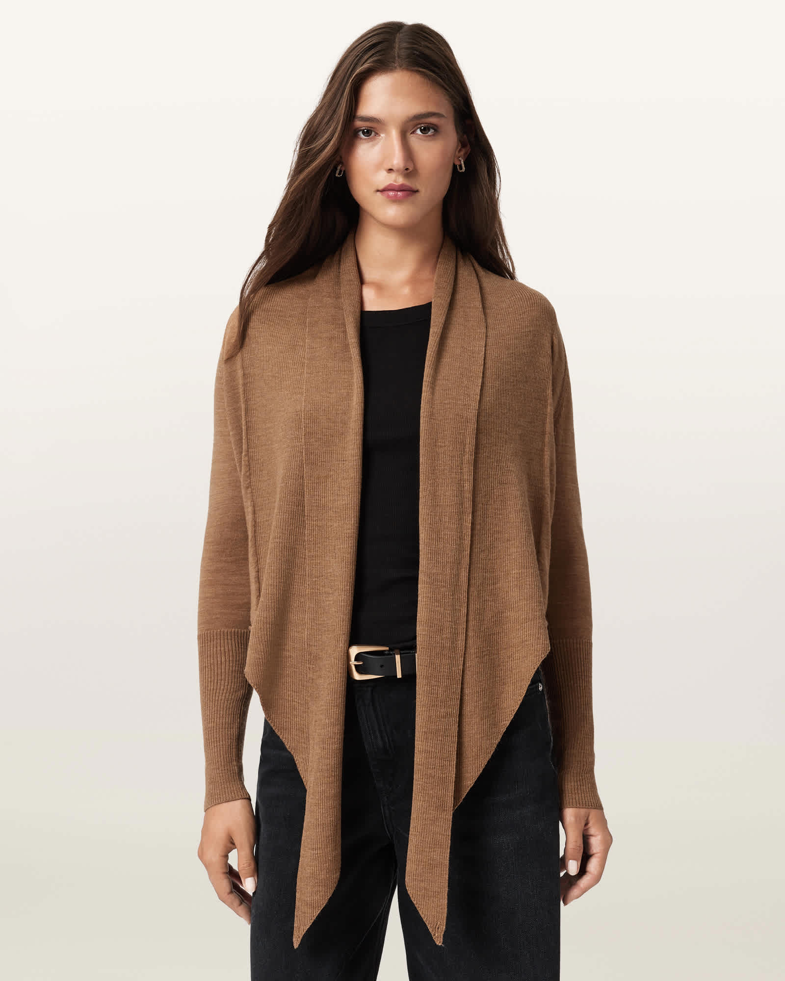 Allsaints Wool Wasson Pirate Lightweight Cardigan In Brown