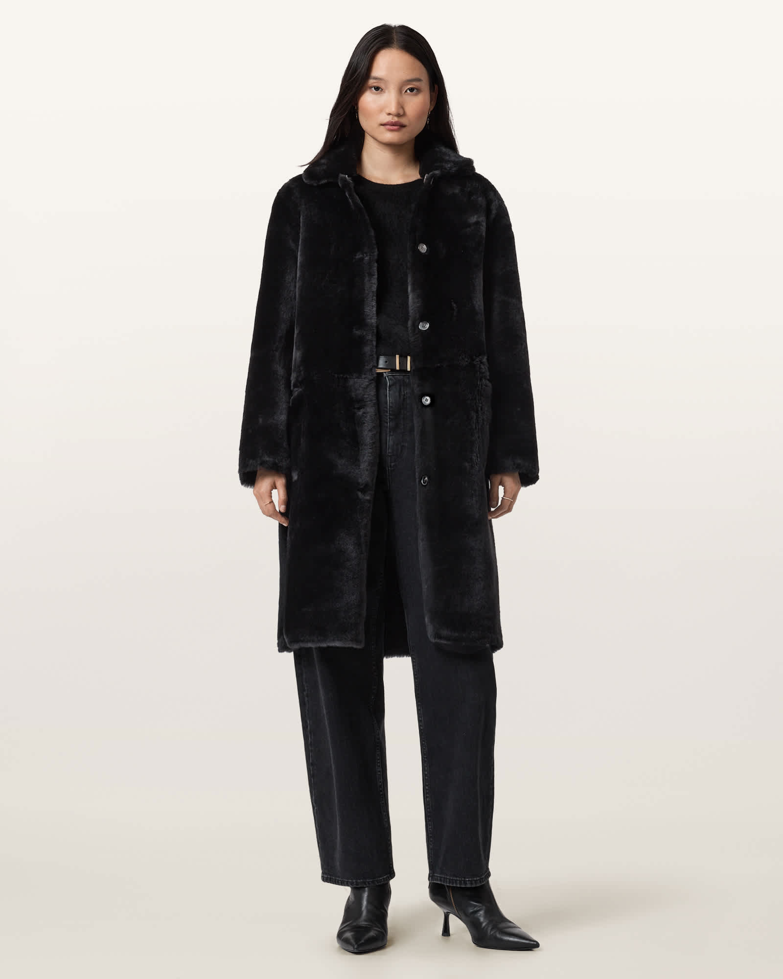 AllSaints Serra Reversible Shearling Coat,, Black