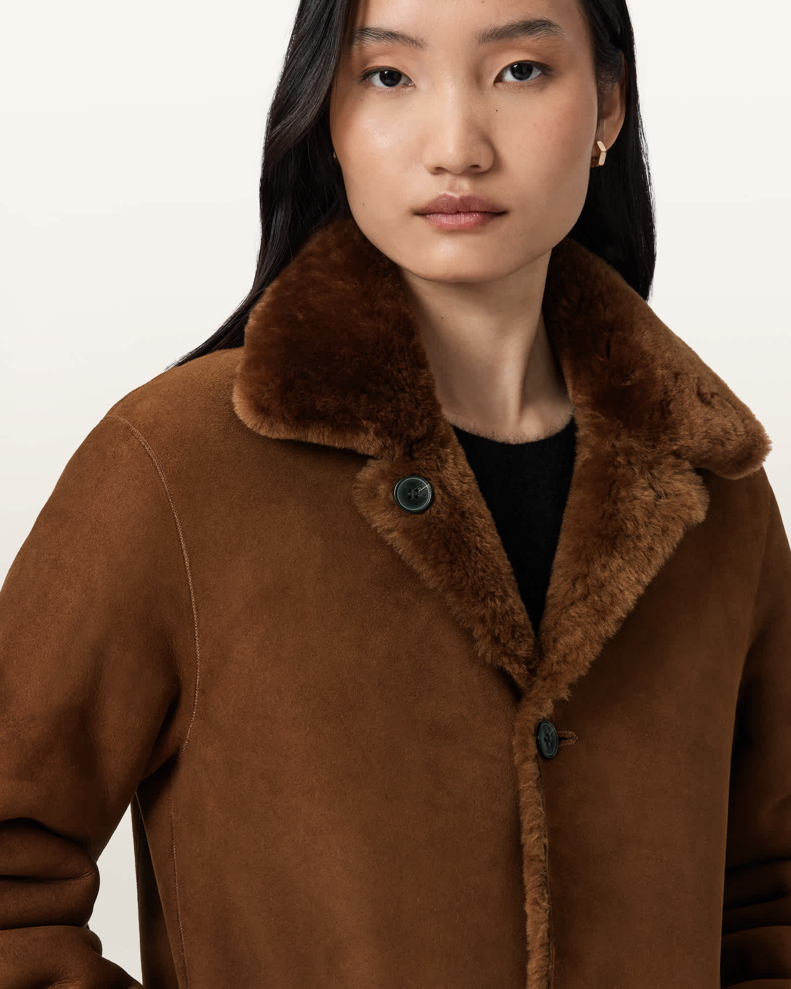 Allsaints Serra Reversible Shearling Coat In Brown