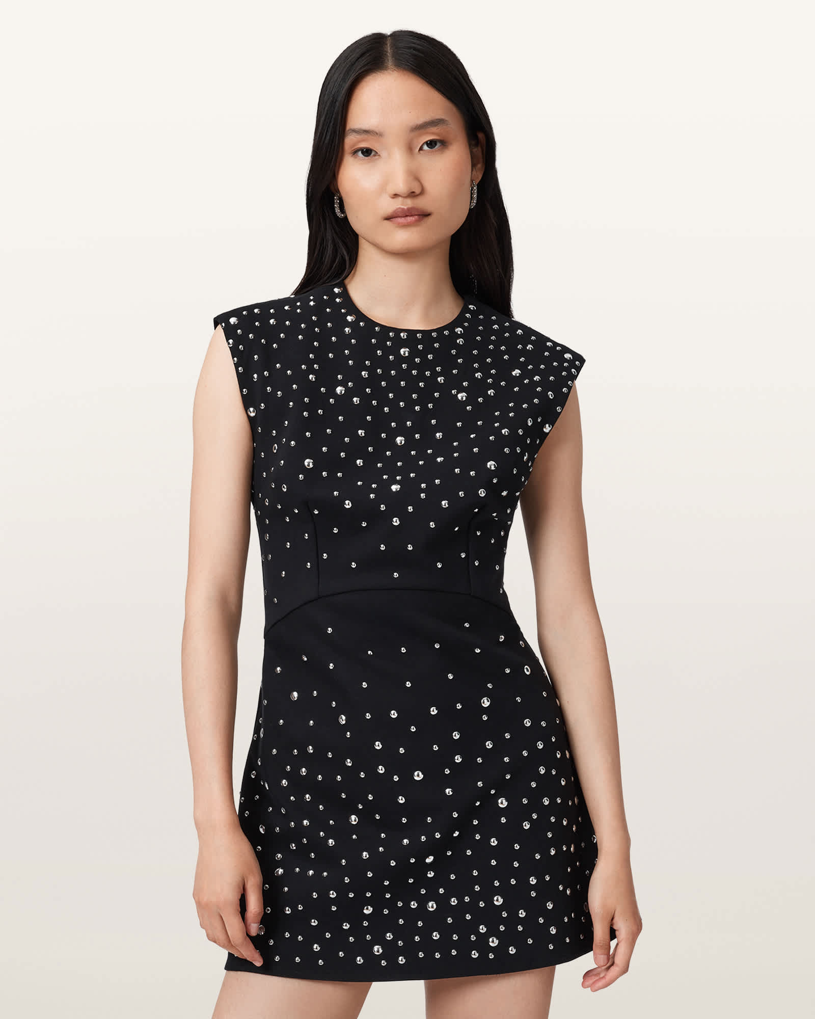Allsaints Tamara Embellished Mini Dress In Black
