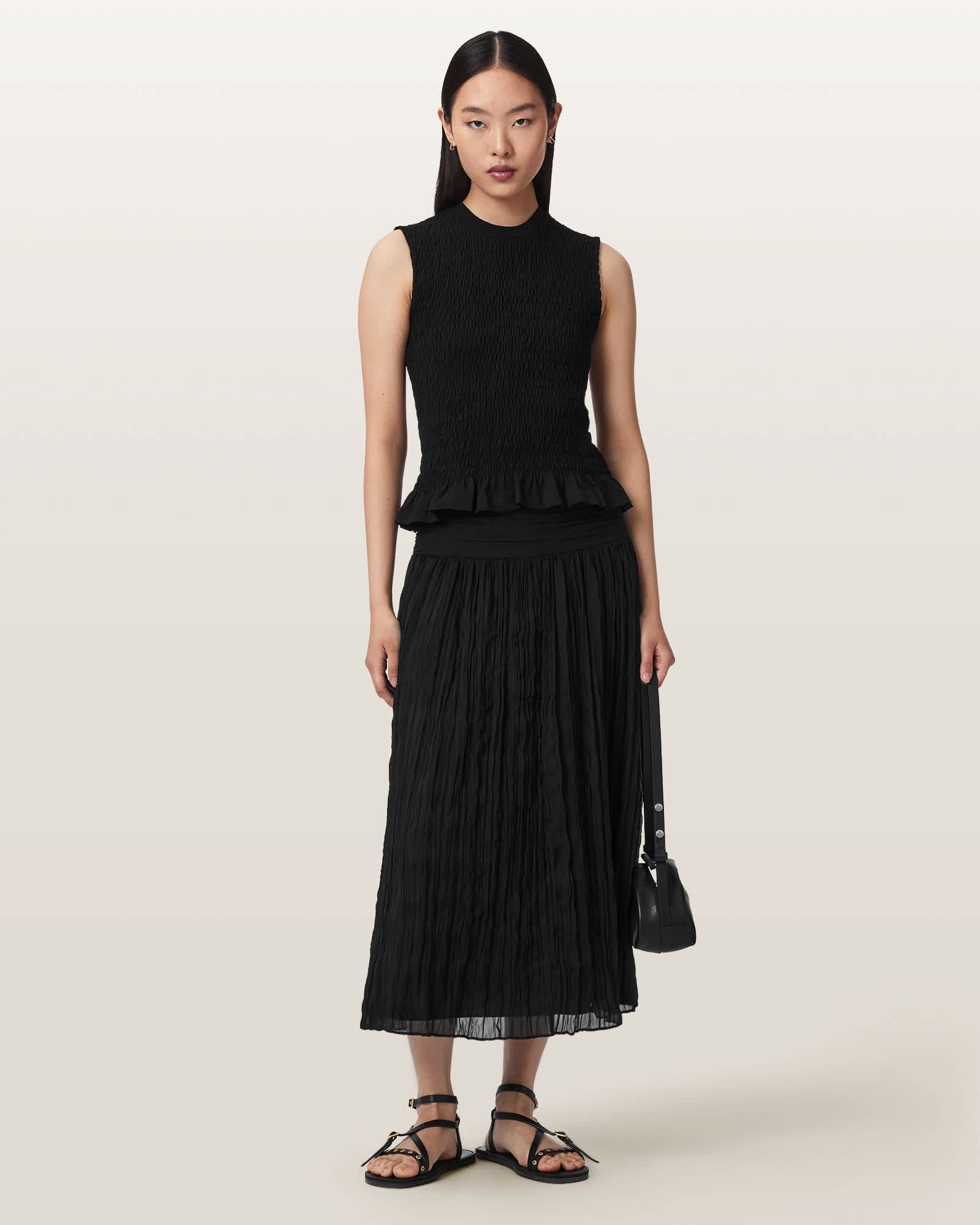 Allsaints Women's Black Asal Asymmetric Ruched Maxi Skirt - Size  14