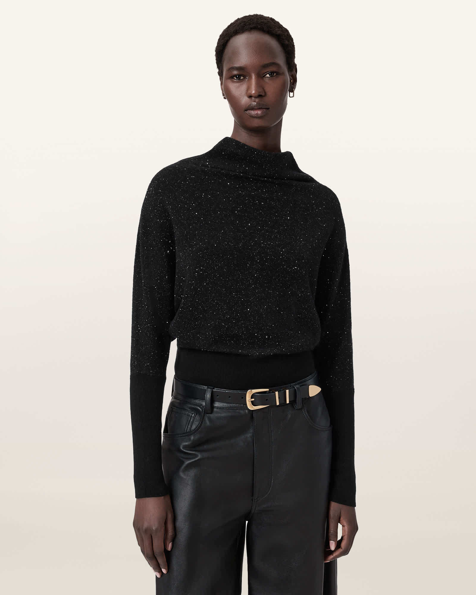 AllSaints Ridley Cropped Sparkle Jumper,, Black
