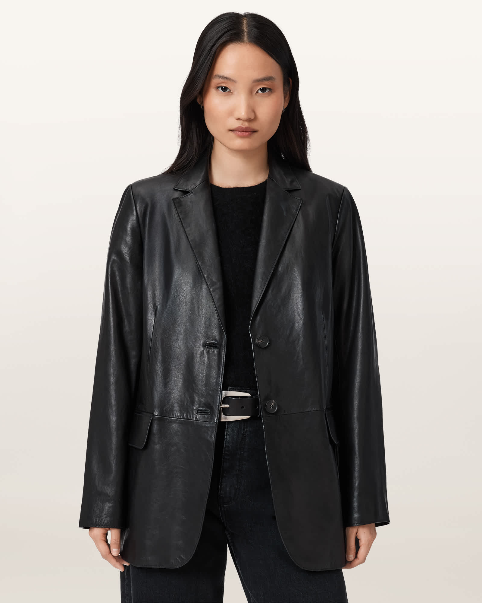 Allsaints Arna Leather Blazer In Black