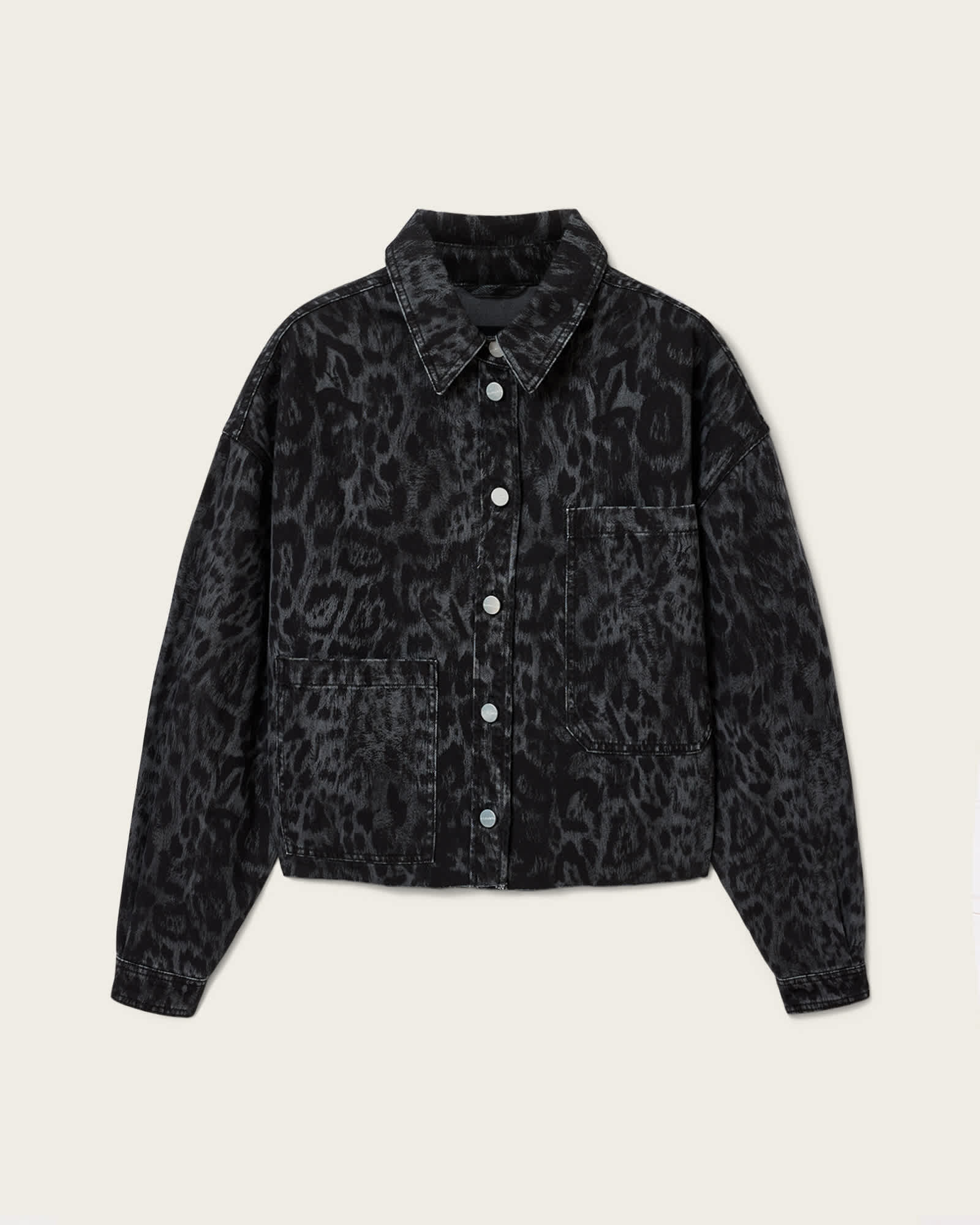 Allsaints Women's Nicky Denim Leopard Print Shacket Black Size L - Bild 1