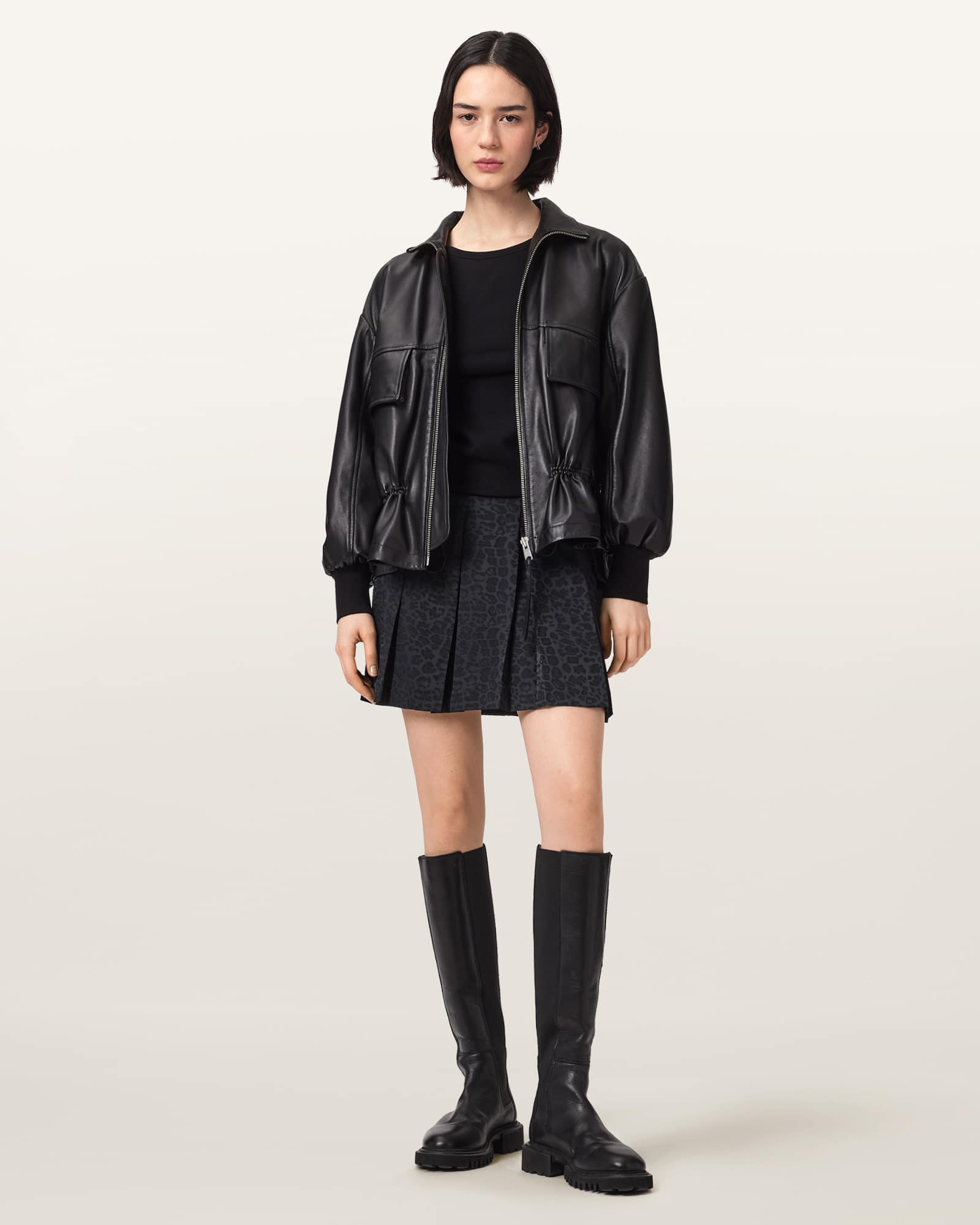 Allsaints Polyester Viola Leopard Print Pleated Mini Skirt