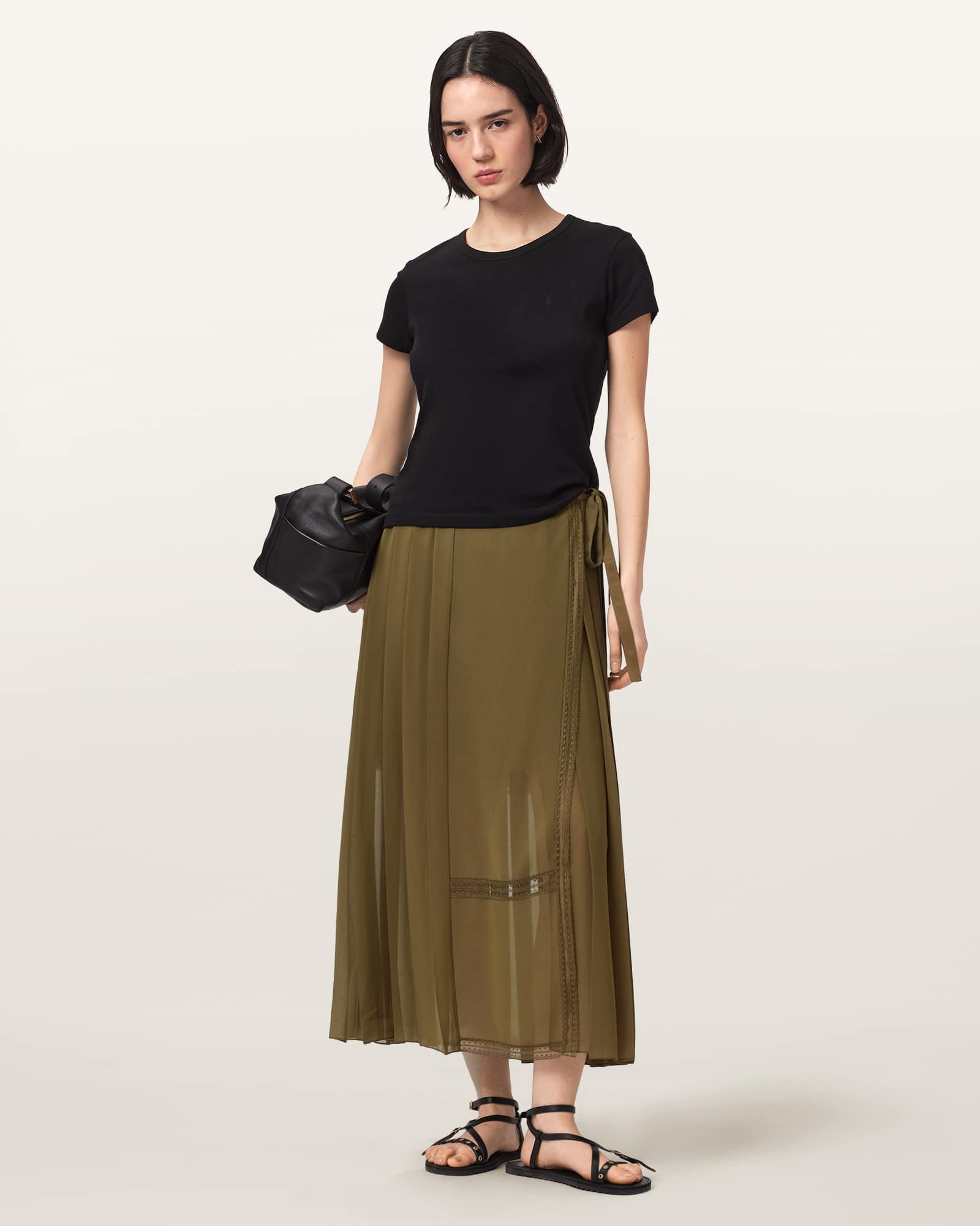 AllSaints Polyester Clover Wrap Maxi Skirt, Size: UK 6/US 2
