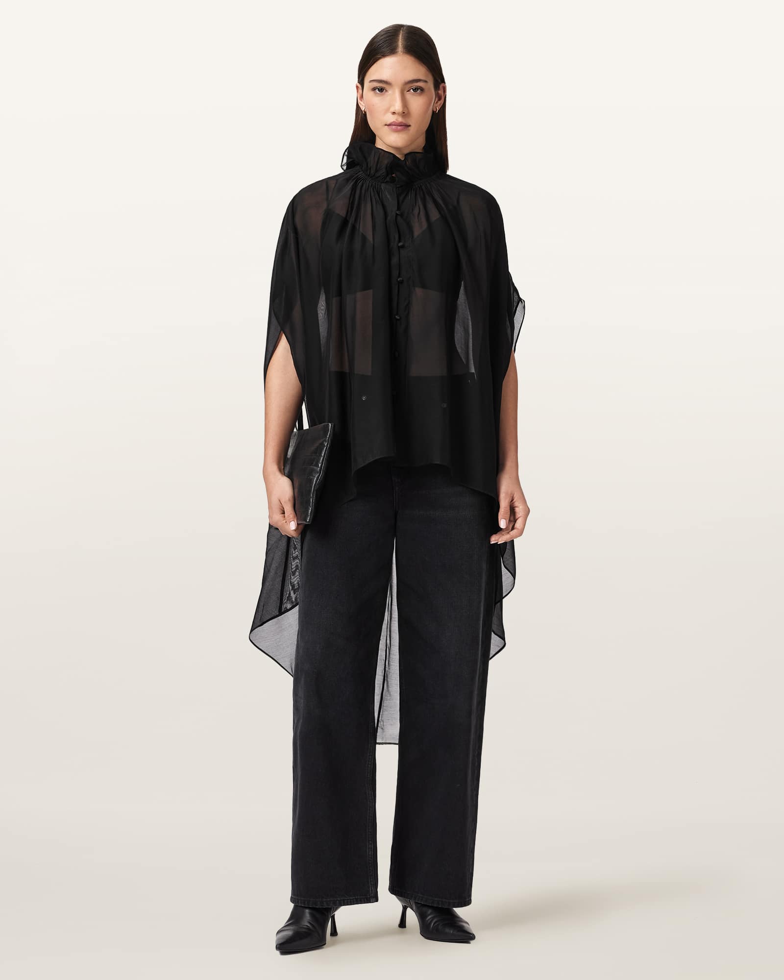 AllSaints Sez Tulle Oversized Cape,, Black