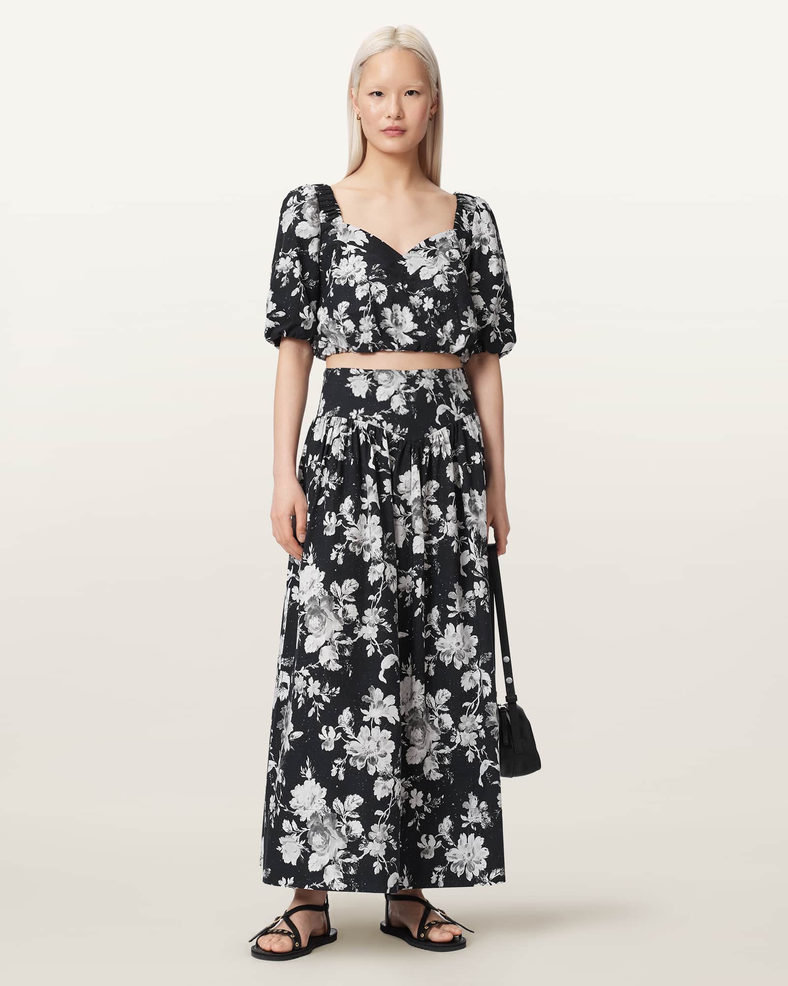 Allsaints Women's Black Levy Floral Midi Skirt - Size  16