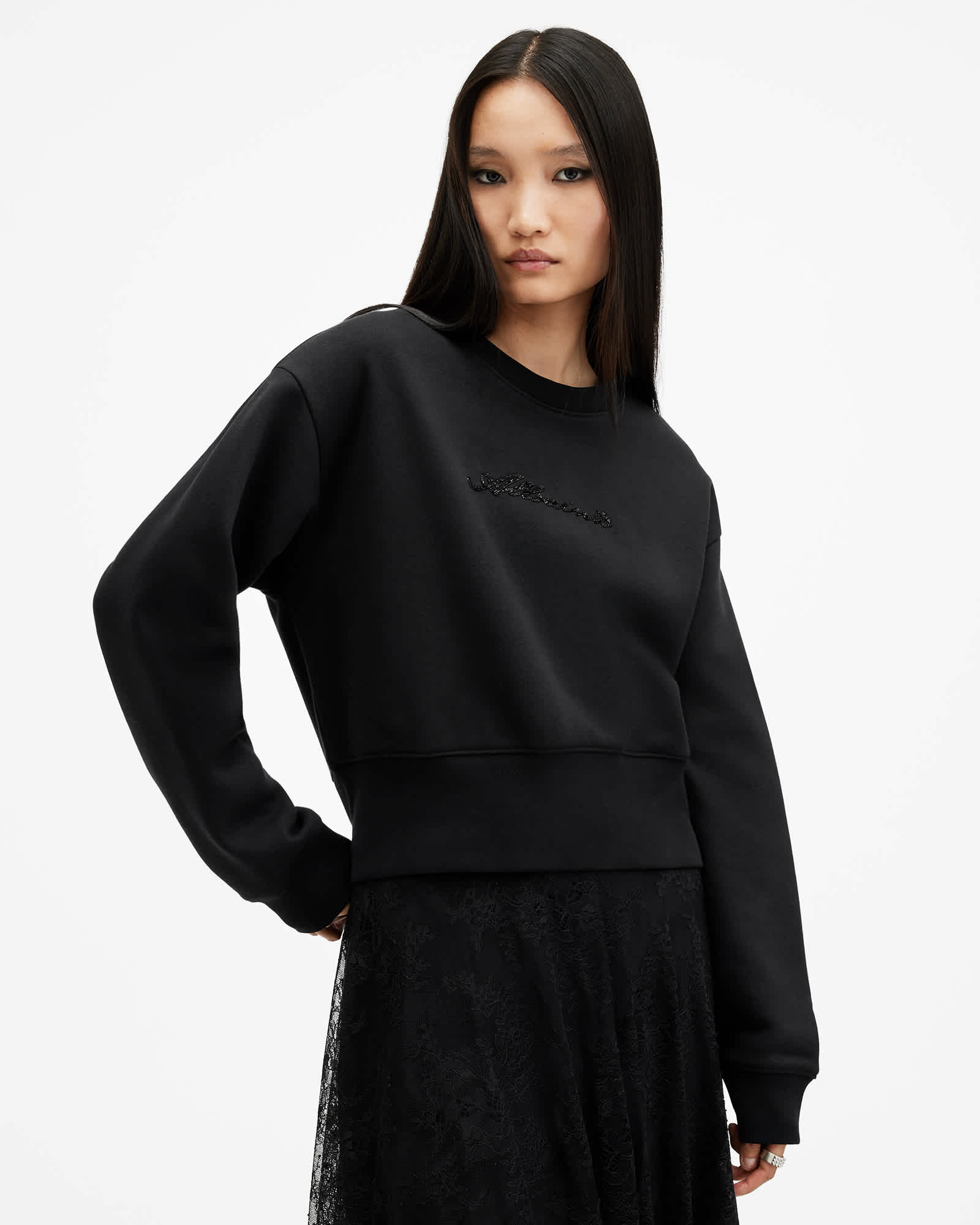 Allsaints Women's Fern Embellished Logo Sweatshirt - Size  Xs