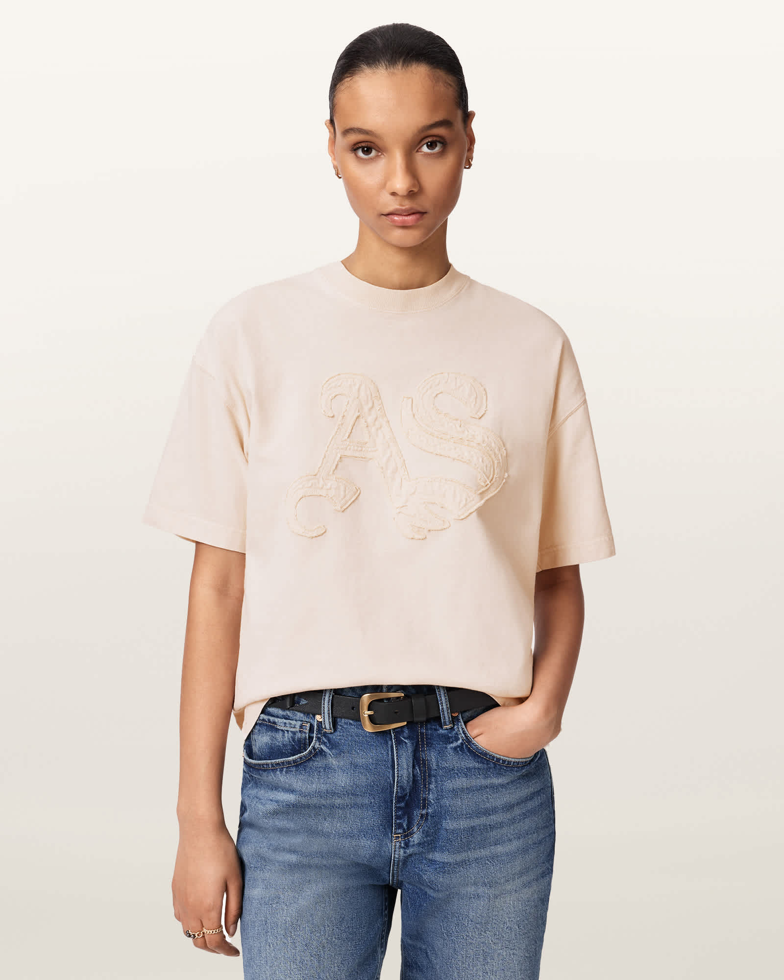 AllSaints Cotton Insignia Oversized Etta T-Shirt, Size: S