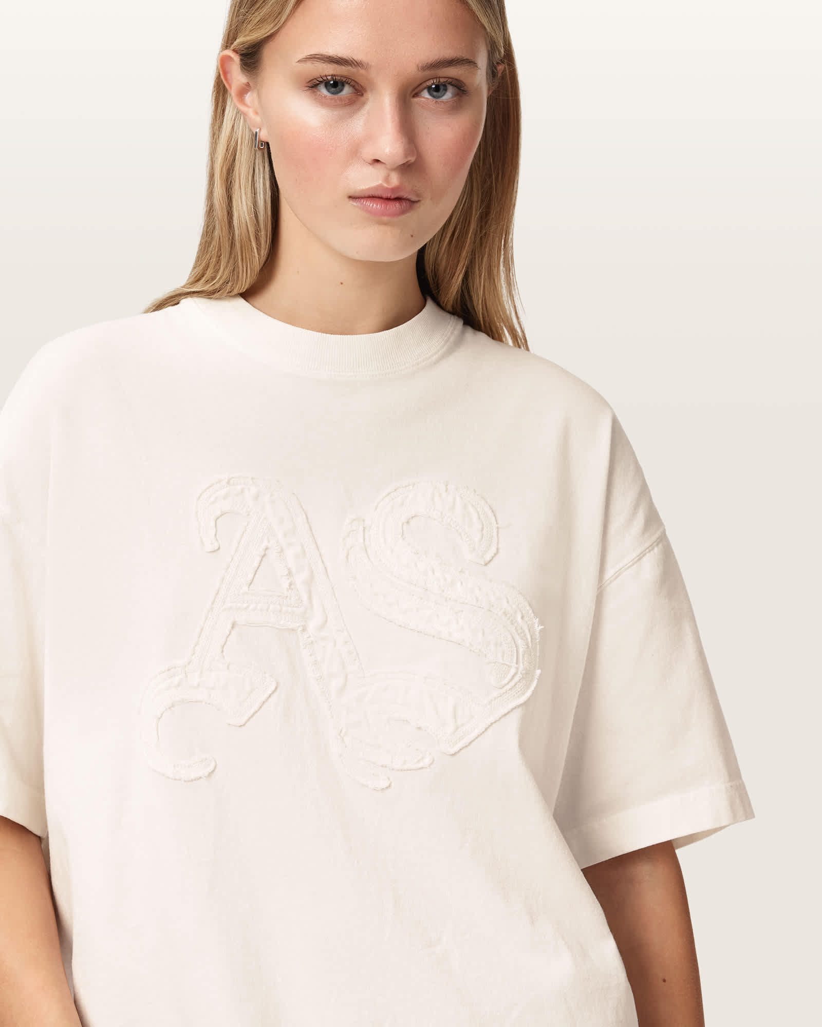 AllSaints Cotton Insignia Oversized Etta T-Shirt, Size: L