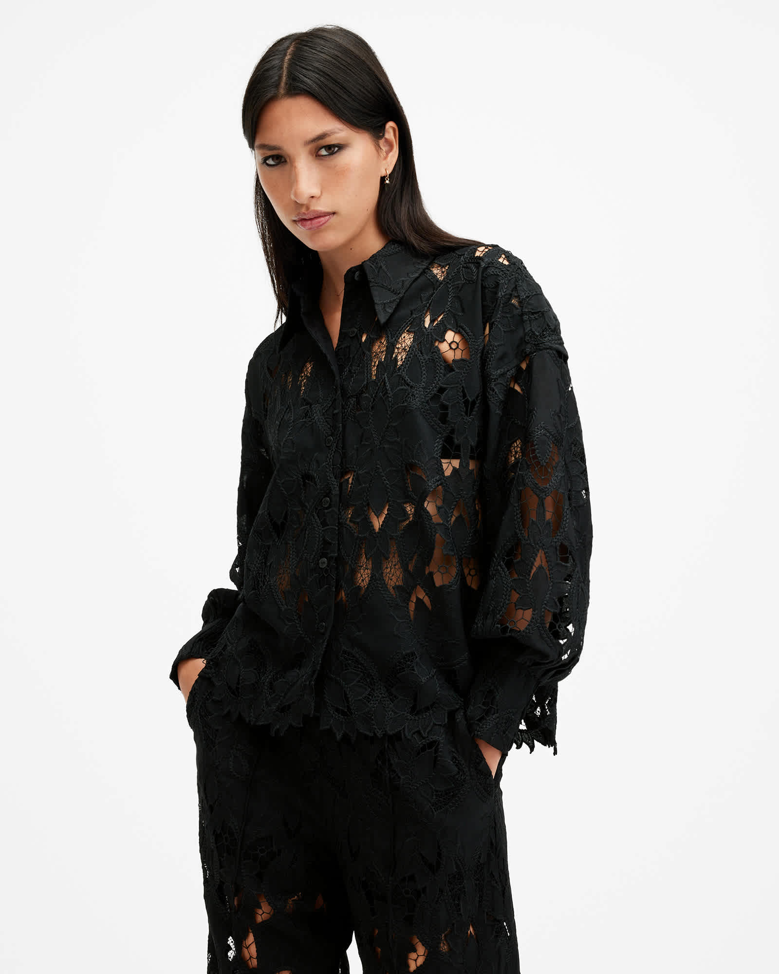 Allsaints Women's Charli Relaxed Fit Embroidered Shirt - Size  6