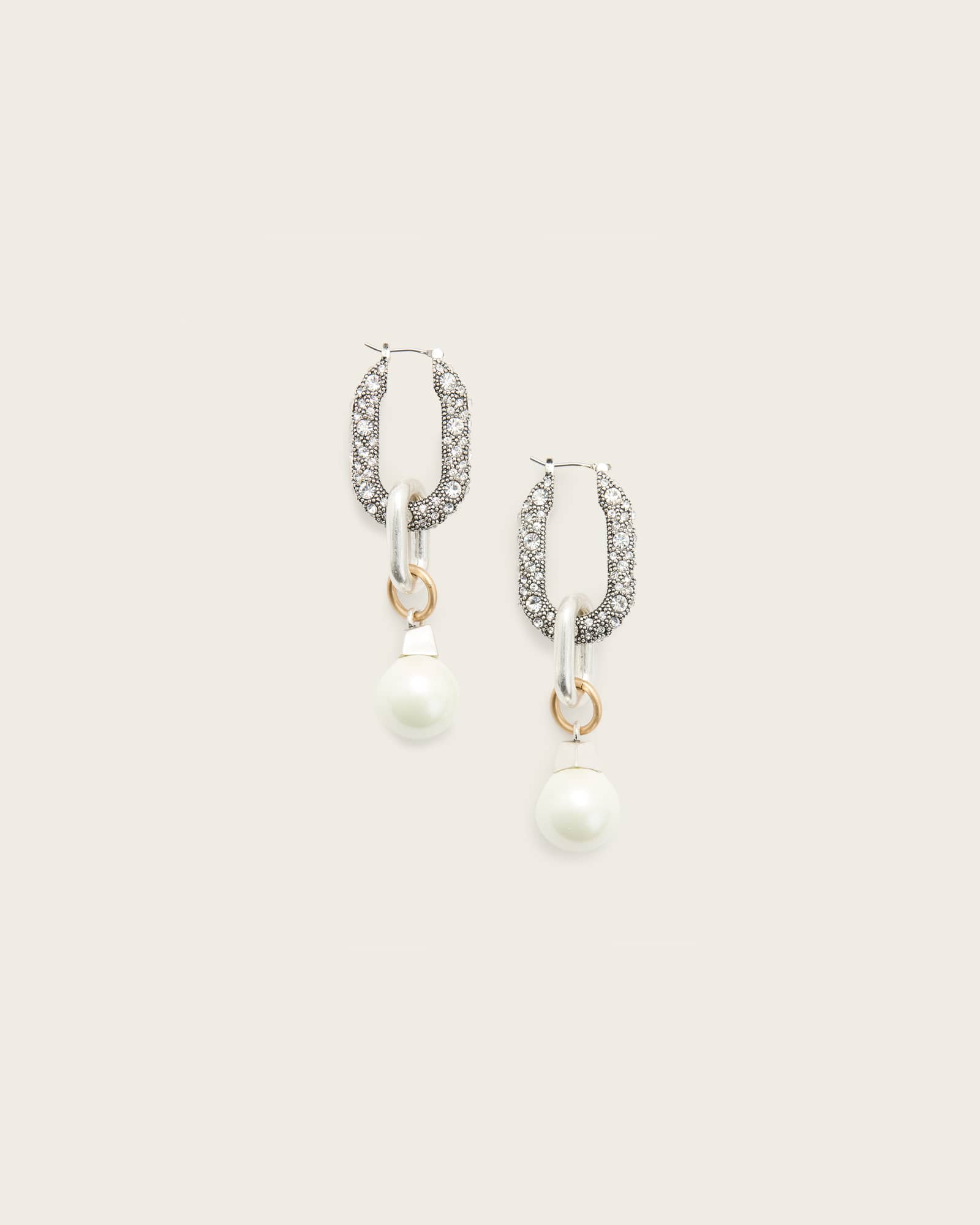 AllSaints Cadence Two Tone Link Earrings,, Warm Silver