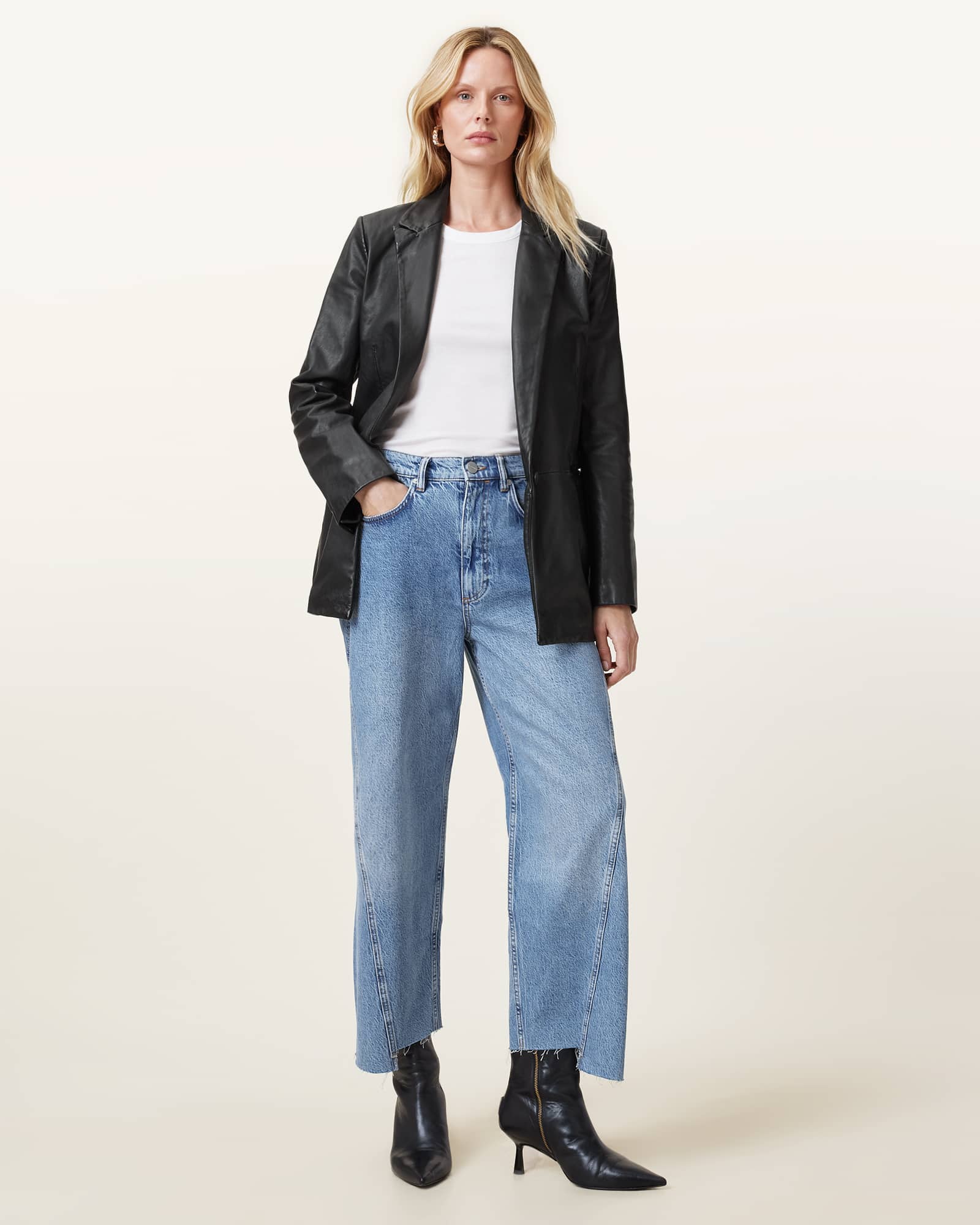 AllSaints Women's Sheep Leather Deri Single Breasted Leather Blazer, Size: 12