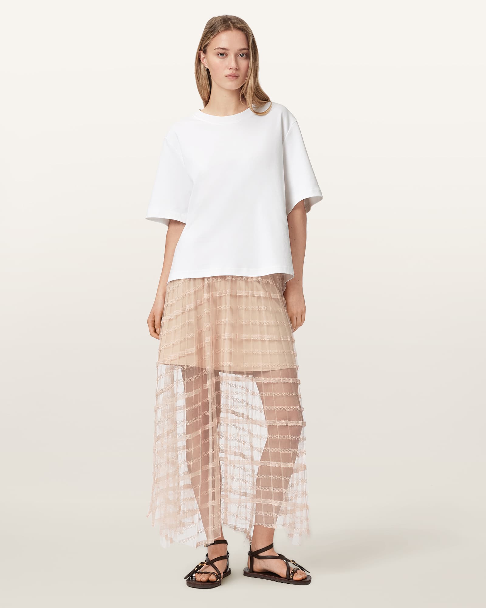AllSaints Celia Sheer Overlay Midi Skirt