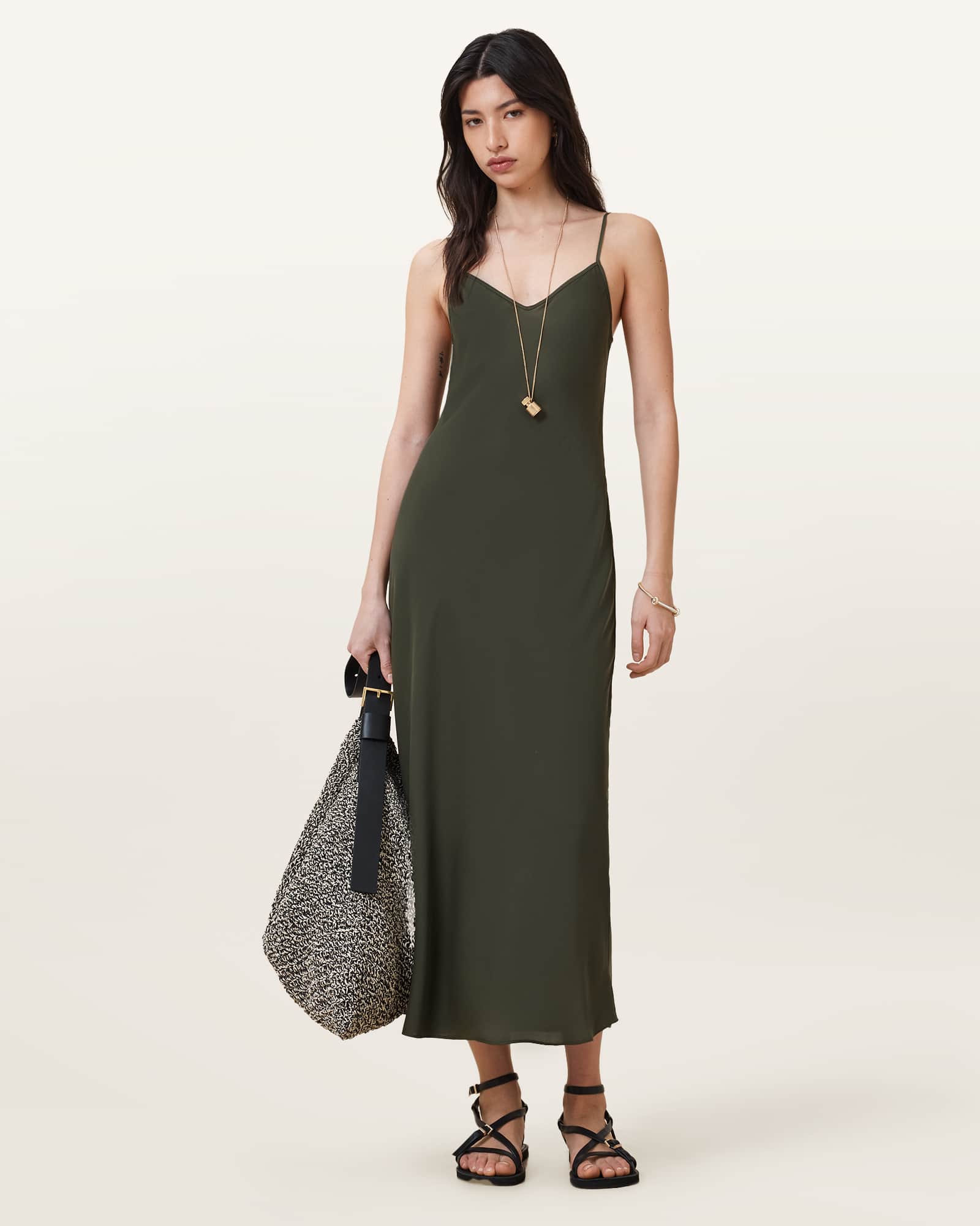 Allsaints Women's Bryony V-Neck Midi Slip Dress - Size  16
