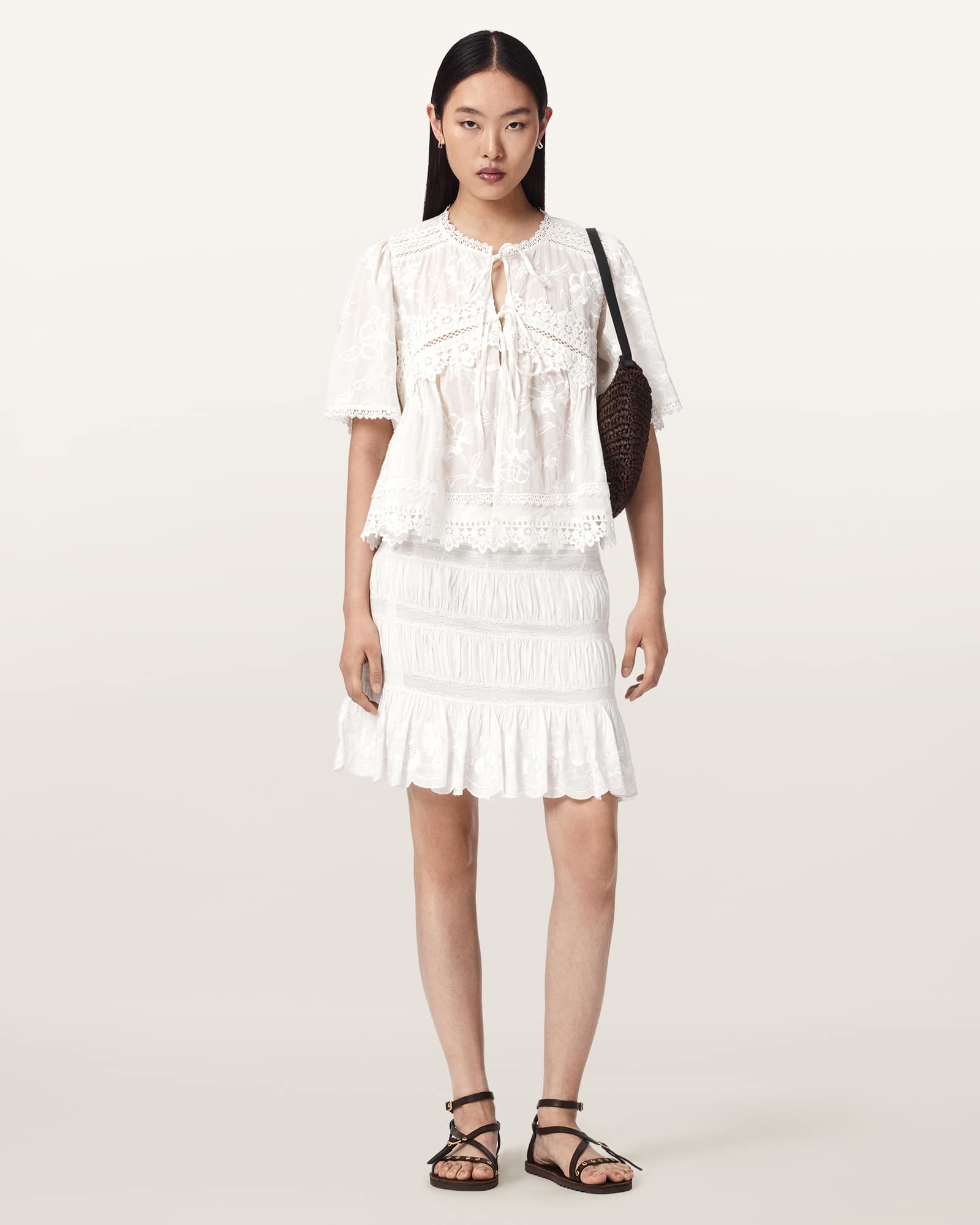Allsaints Women's White Masie Tiered Mini Skirt - Size  16