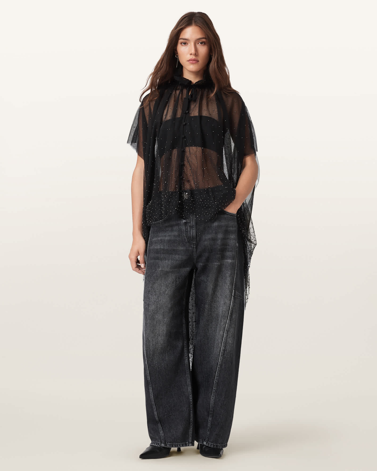 AllSaints Polyester Sez Embellished Tulle Cape