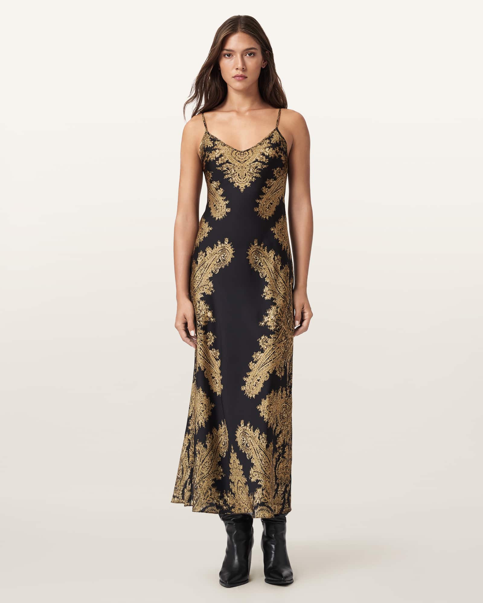 AllSaints Bryony Paisley Slip Dress,, Ella Black