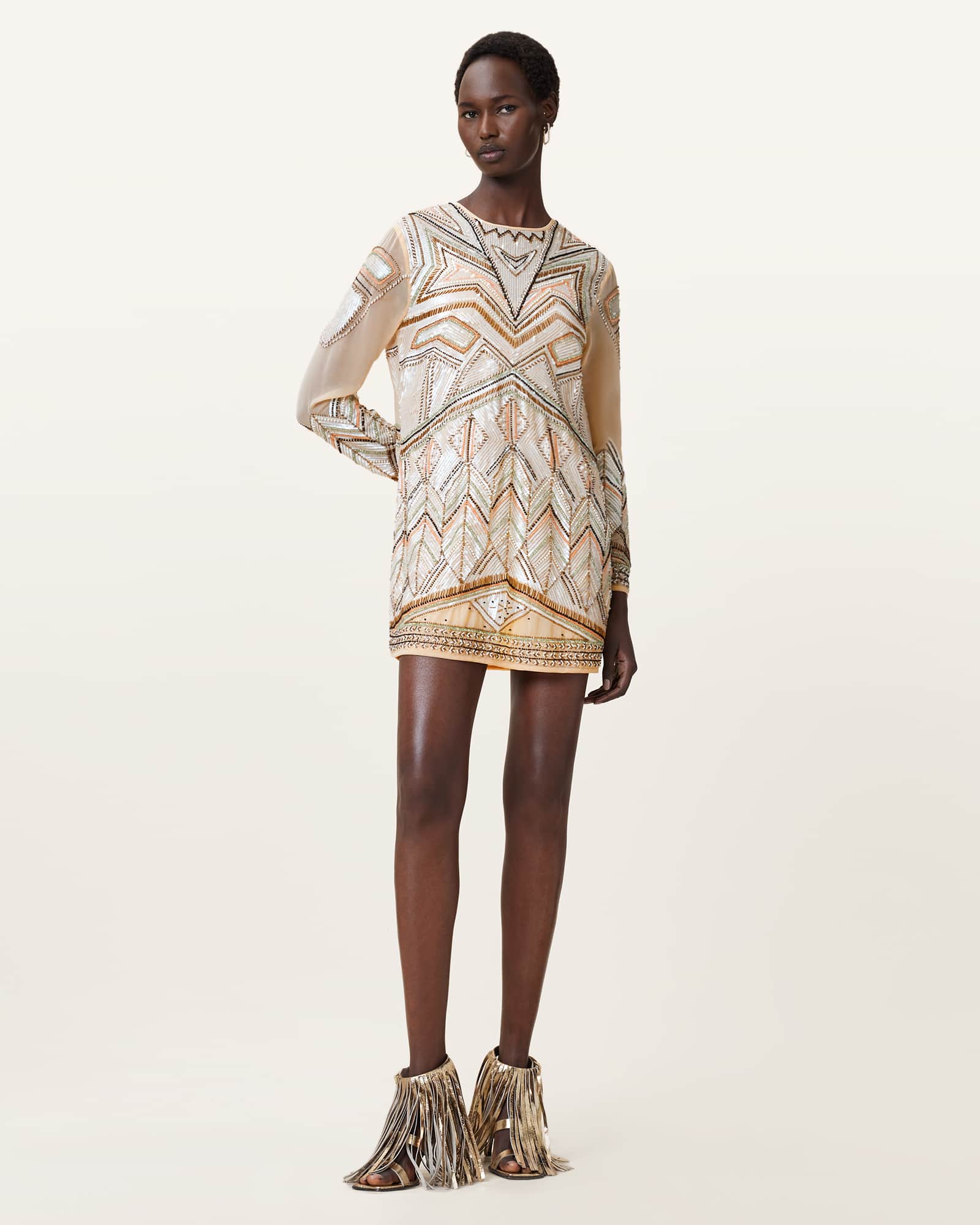 AllSaints Noushka Embellished Mini Dress,, White