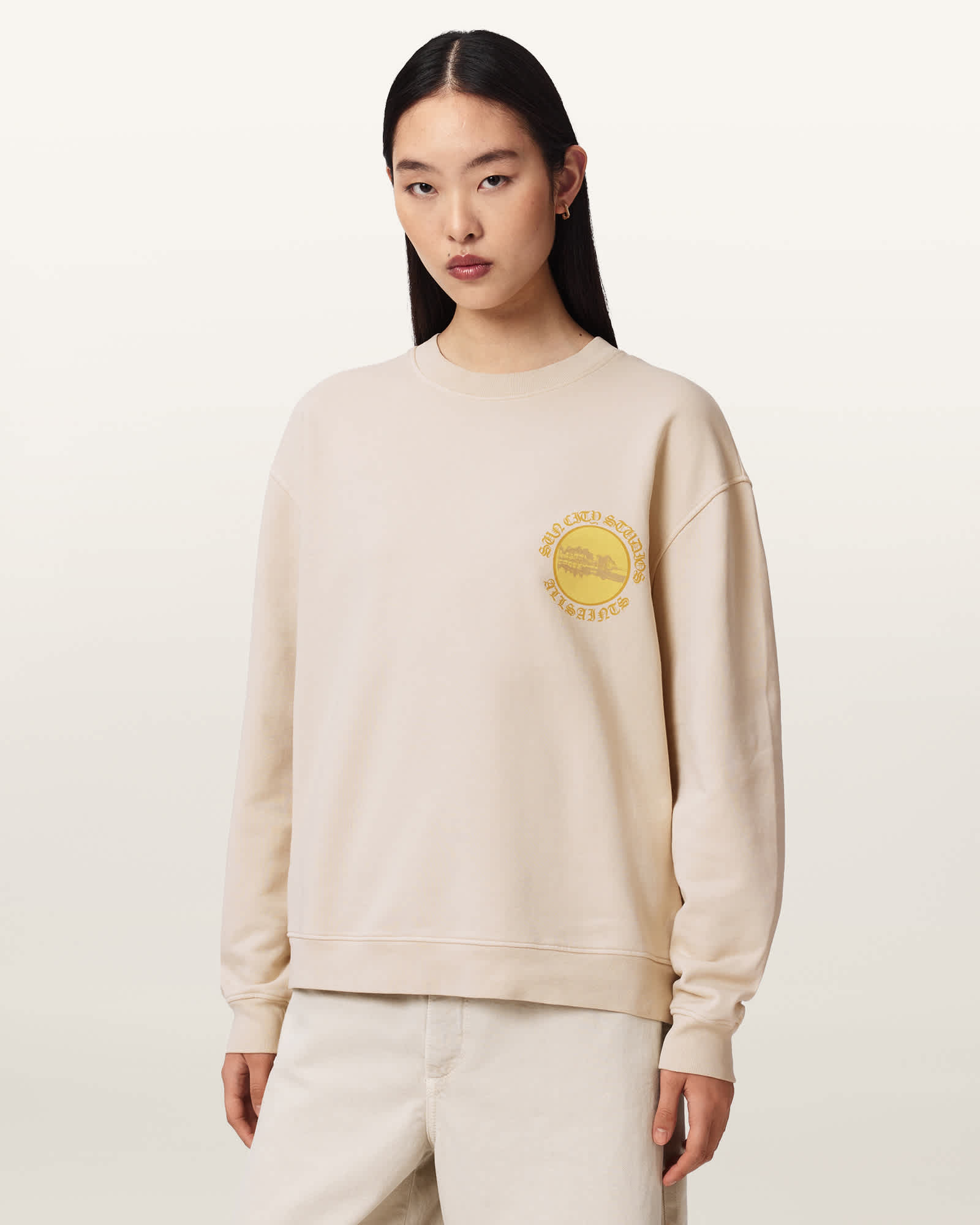AllSaints Cotton Sun City Etta Oversized Cotton Sweatshirt, Size: L