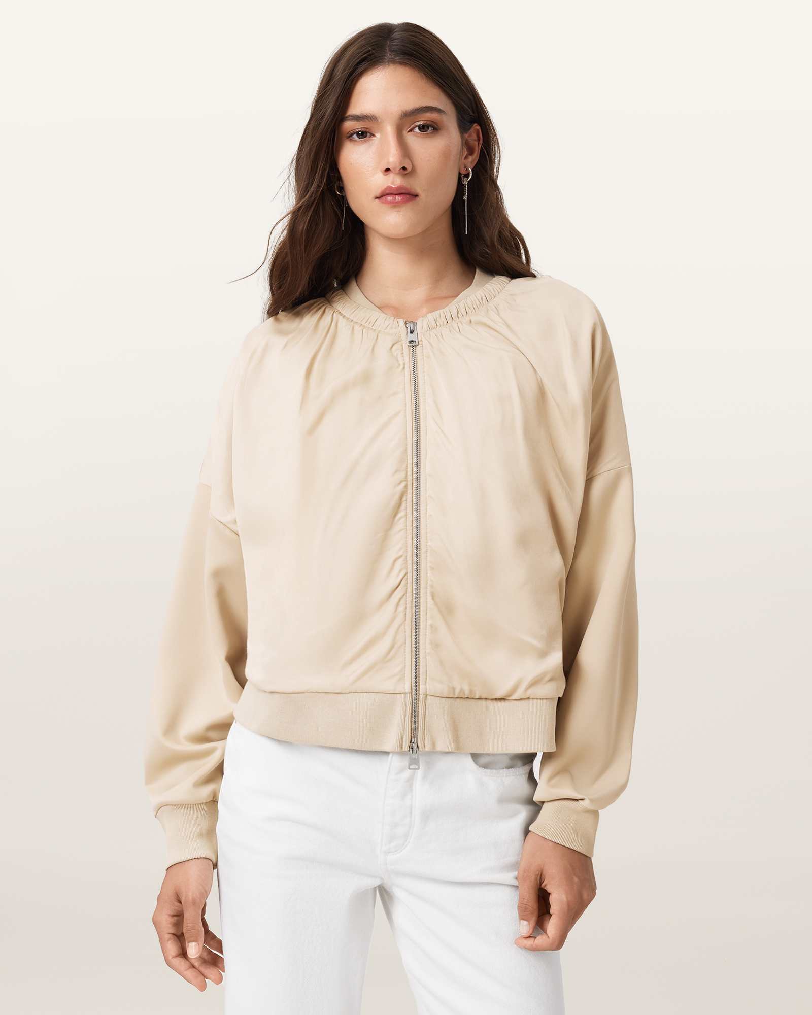 Allsaints Mirri Jersey Bomber Jacket In Neutral