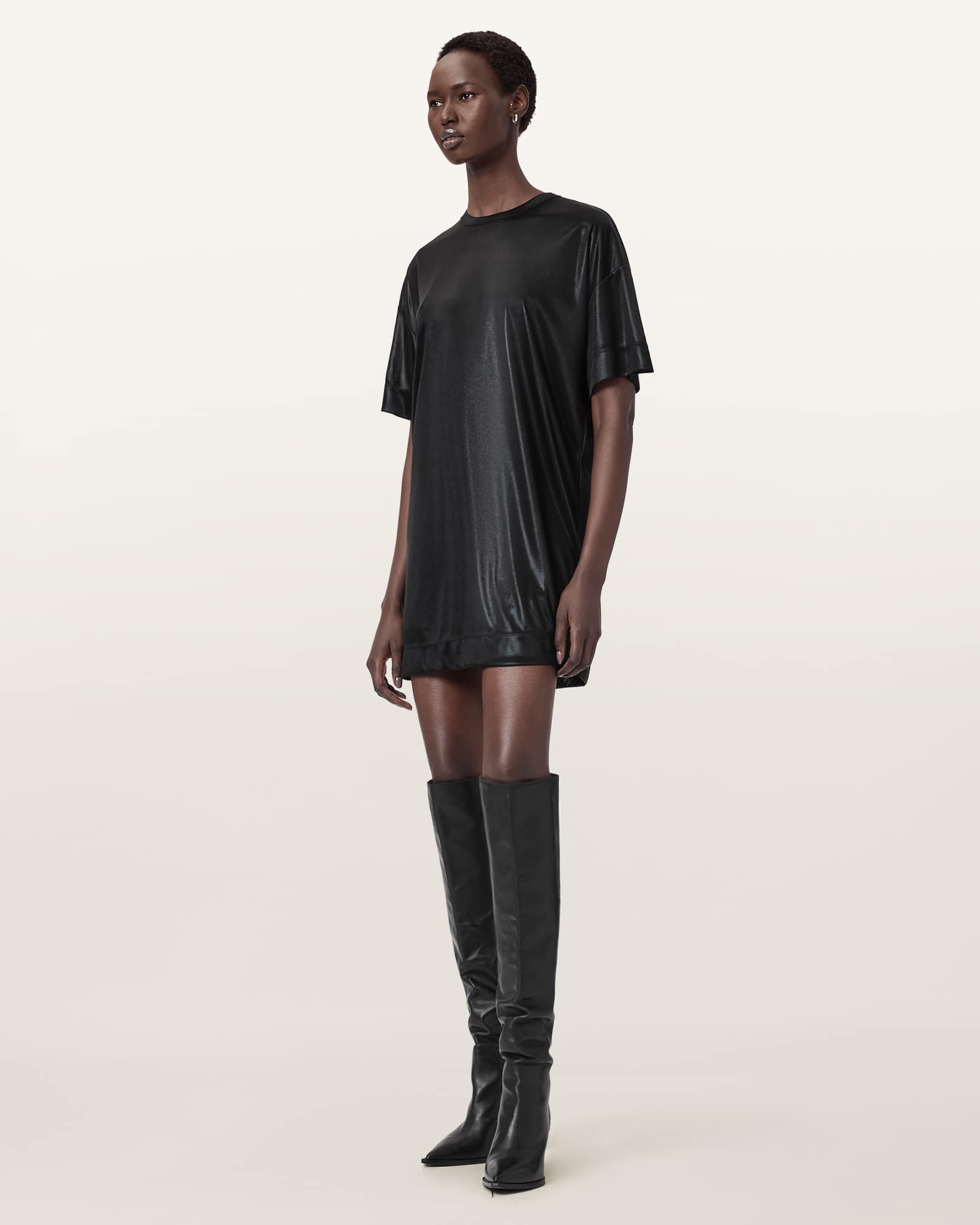 Allsaints Sparkle Mini T-shirt Dress In Black