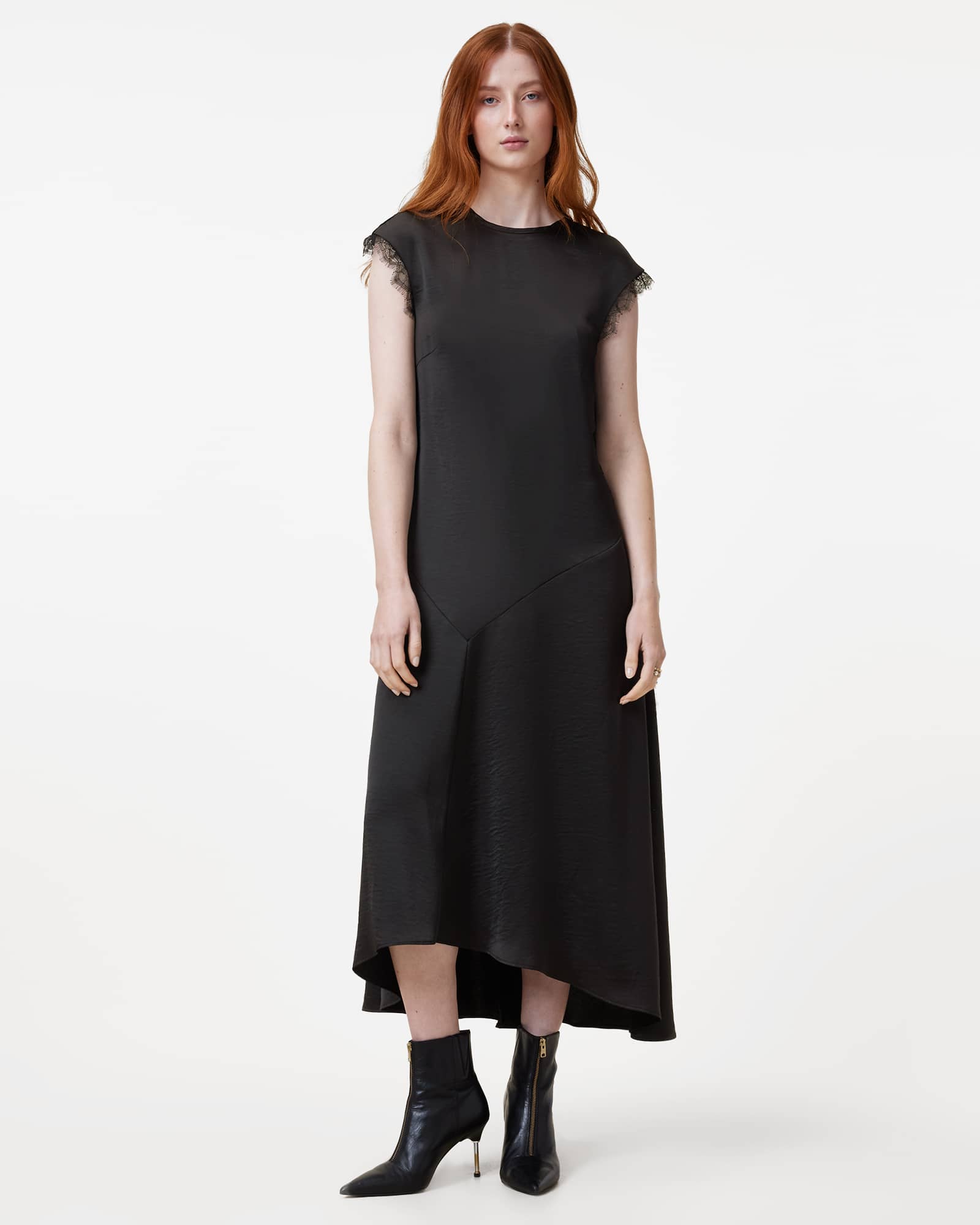 AllSaints Lyra Lace Trim Midi Dress
