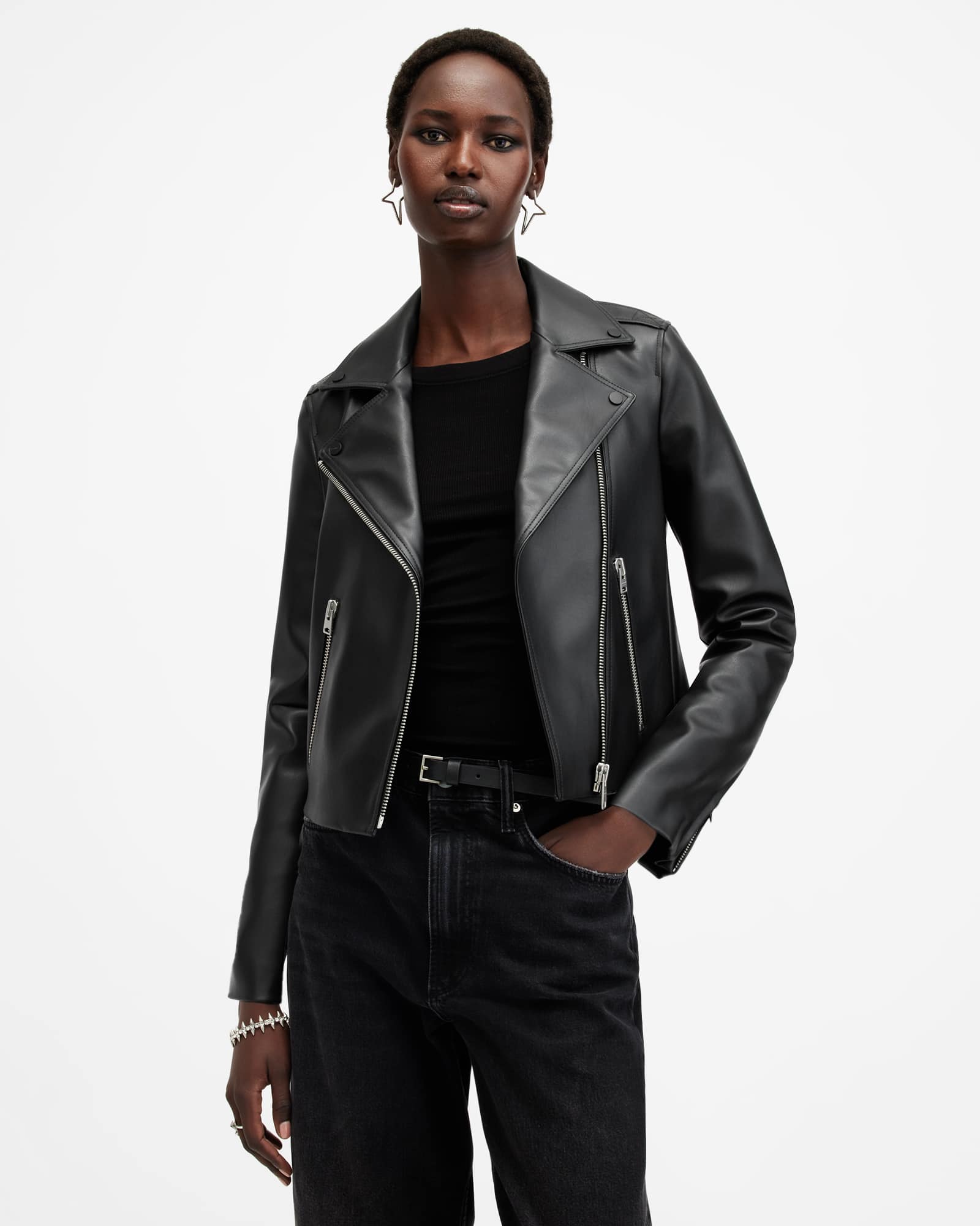 AllSaints Women's Cactus Leather Dalby Desserto Biker Jacket, Size: UK 14/US 10