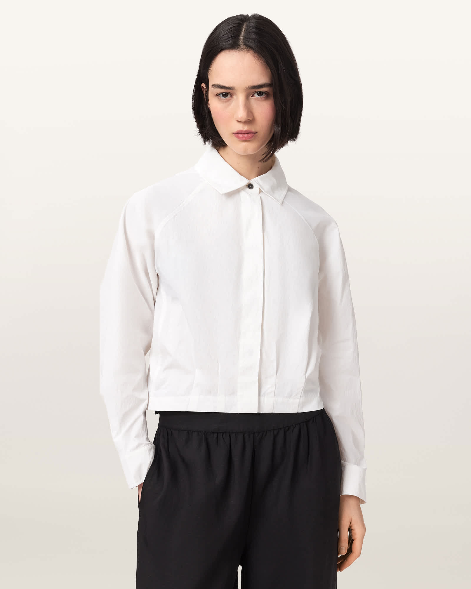 AllSaints Polyamide Nara Cropped Long Sleeve Shirt, Size: UK 6/US 2