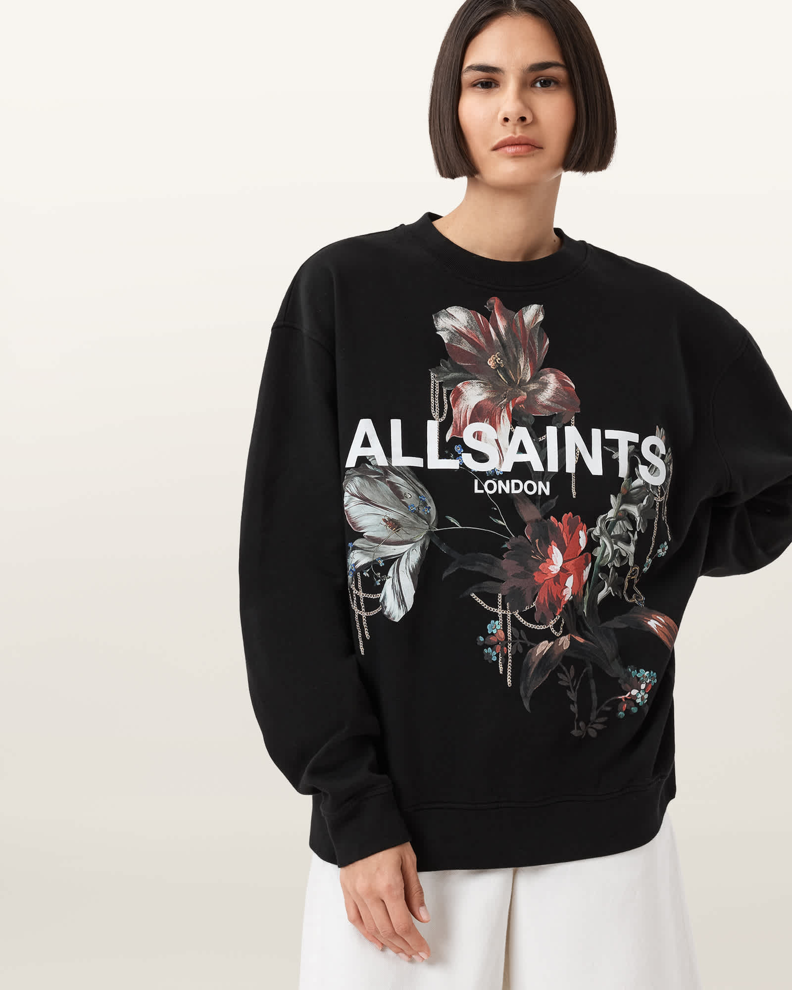 Allsaints Ania Etta Oversized Sweatshirt In Black